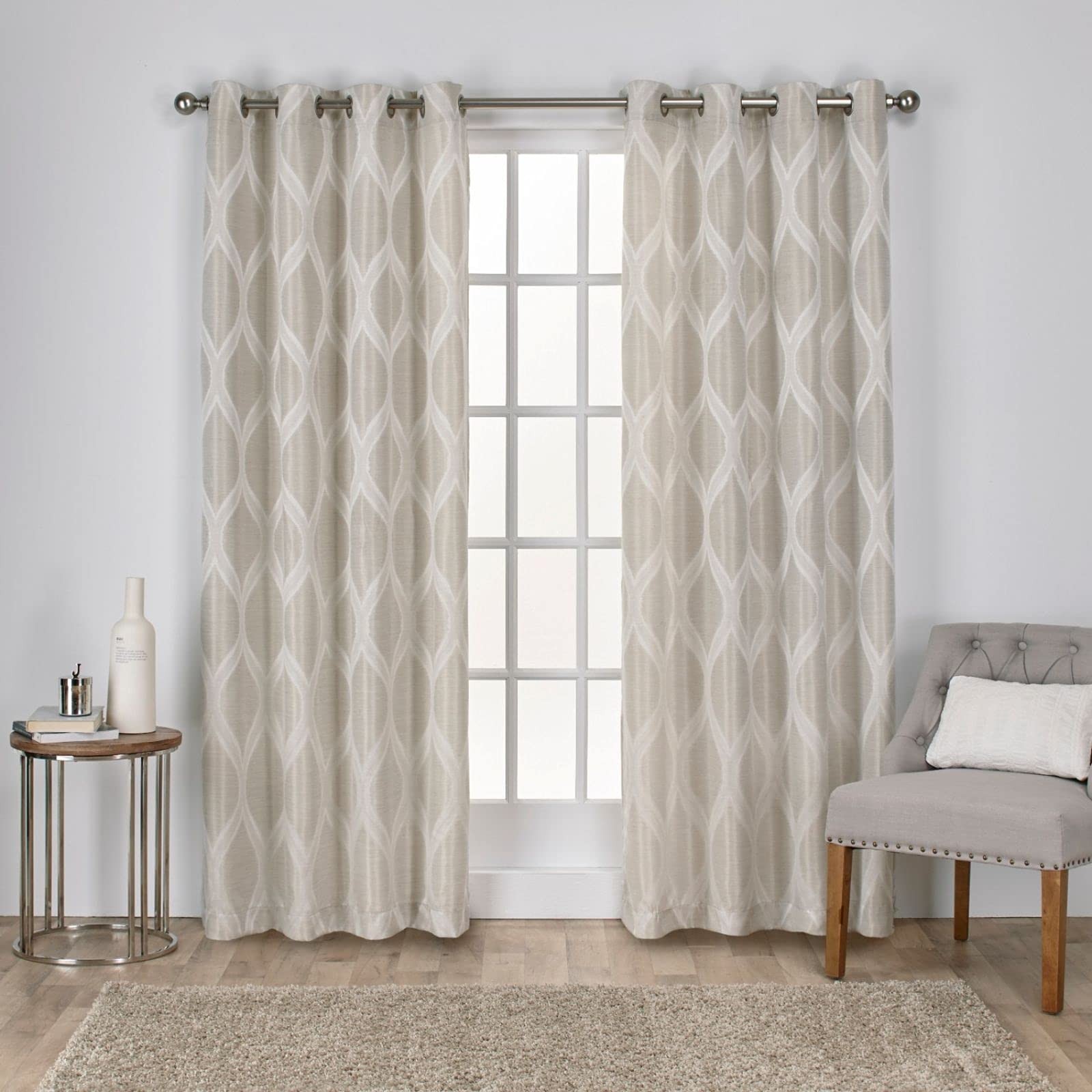 Montrose Ogee Geometric Textured Linen Grommet Top Curtain Panel Pair, 54″x84…