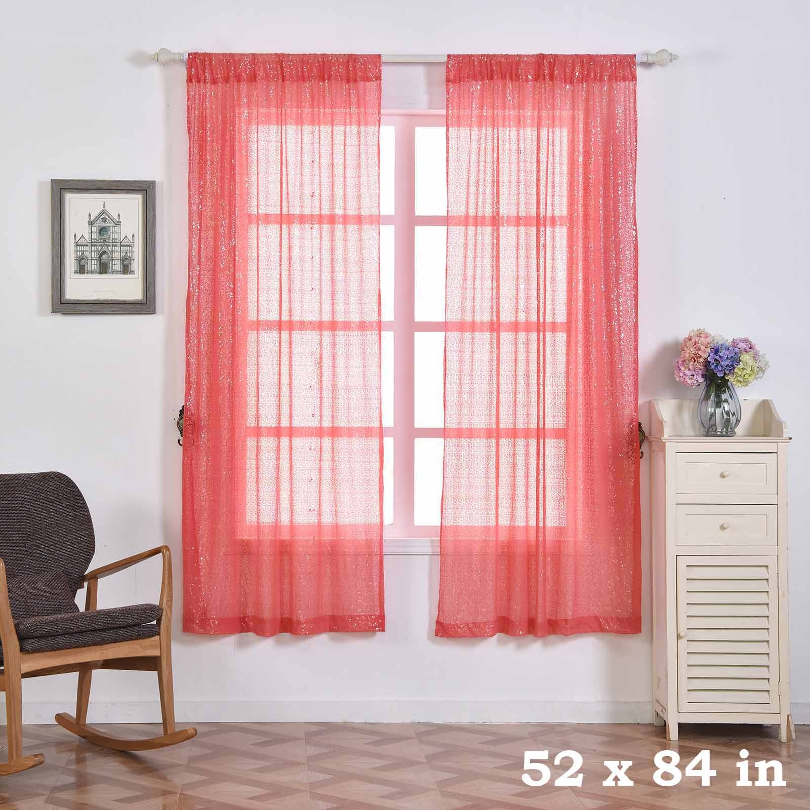 2 pcs Coral 52″ x 84″ Sequined Window CURTAINS Drapes Panels Backdrop Home SALE