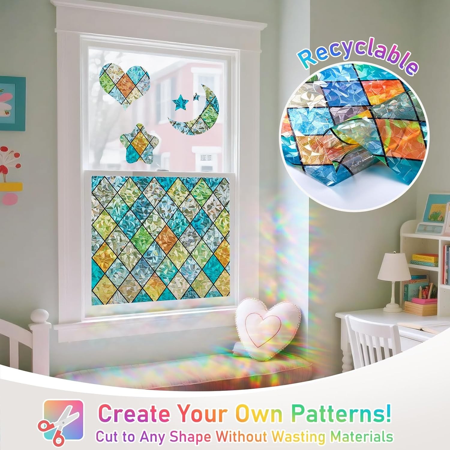 Window Privacy Film Stained Glass Decorative Window Cling 3D Static C…