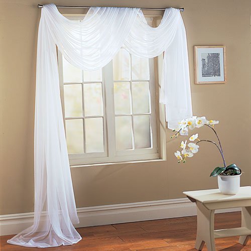 1 Piece Hotel Quality Pure White Sheer Voile Window Scarf Valance 55″ X 216″
