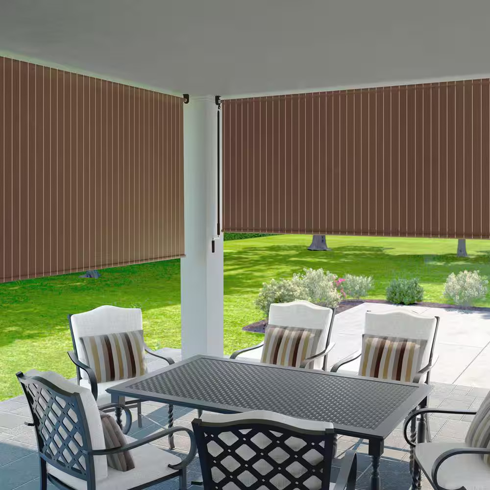 Brown Cordless Light Filtering Fade Resistant Fabric Exterior Roller Shade 72 In