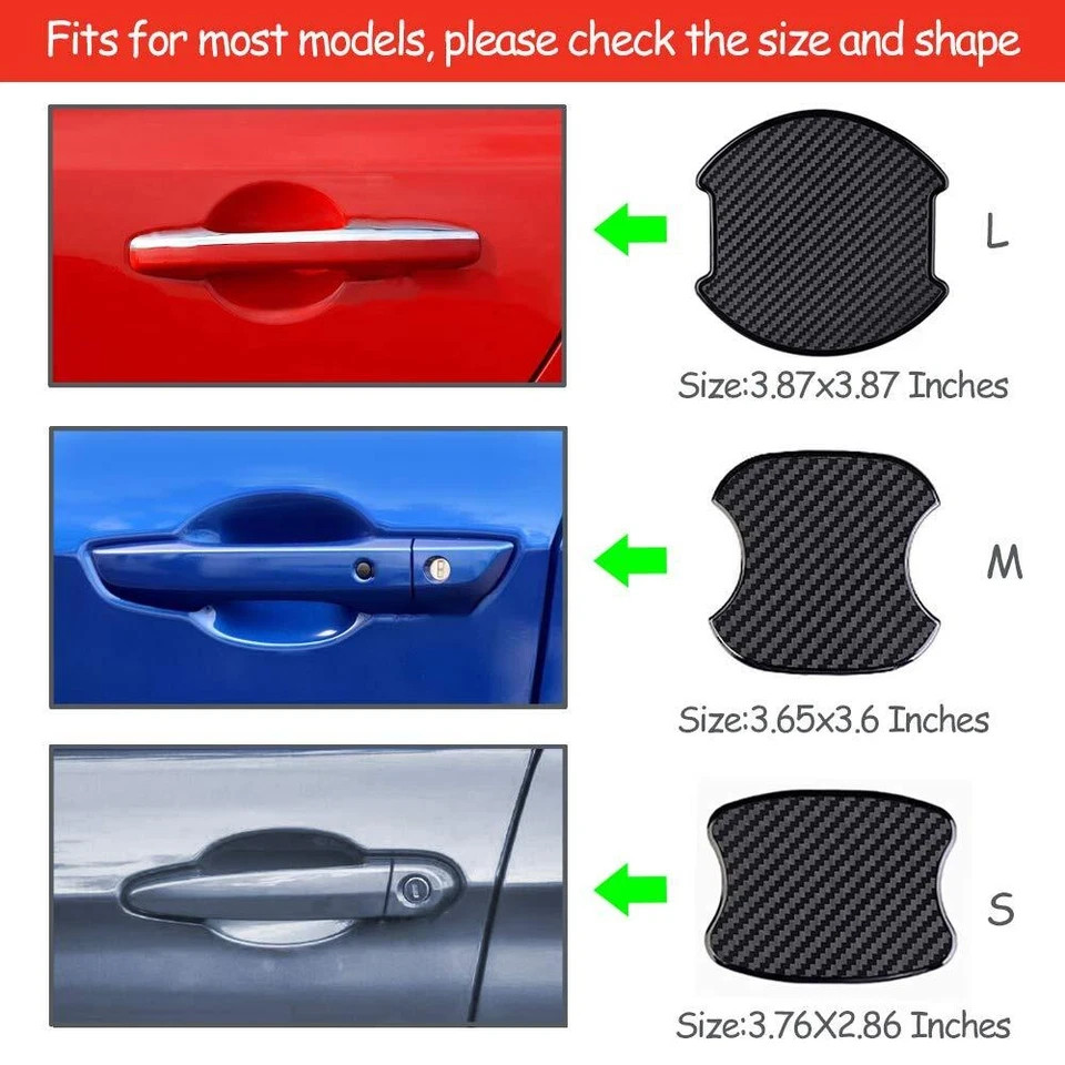 4 Pcs Universal 3D Carbon Fiber Car Door Handle Paint Scratch Protector Sticker