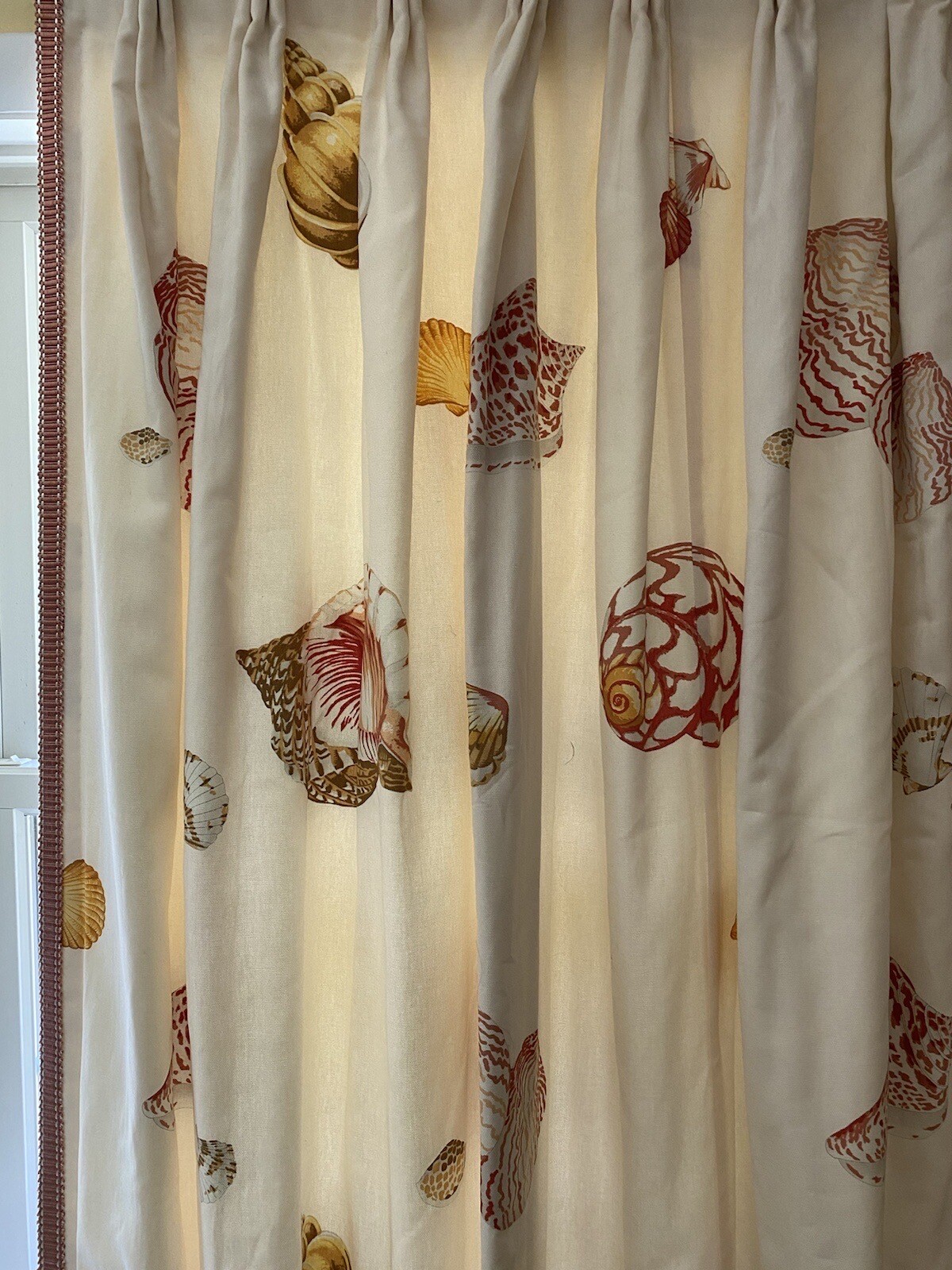 Stunning Shells Print Designer Custom Interlined Pinch Pleat Curtains 98×32 Each