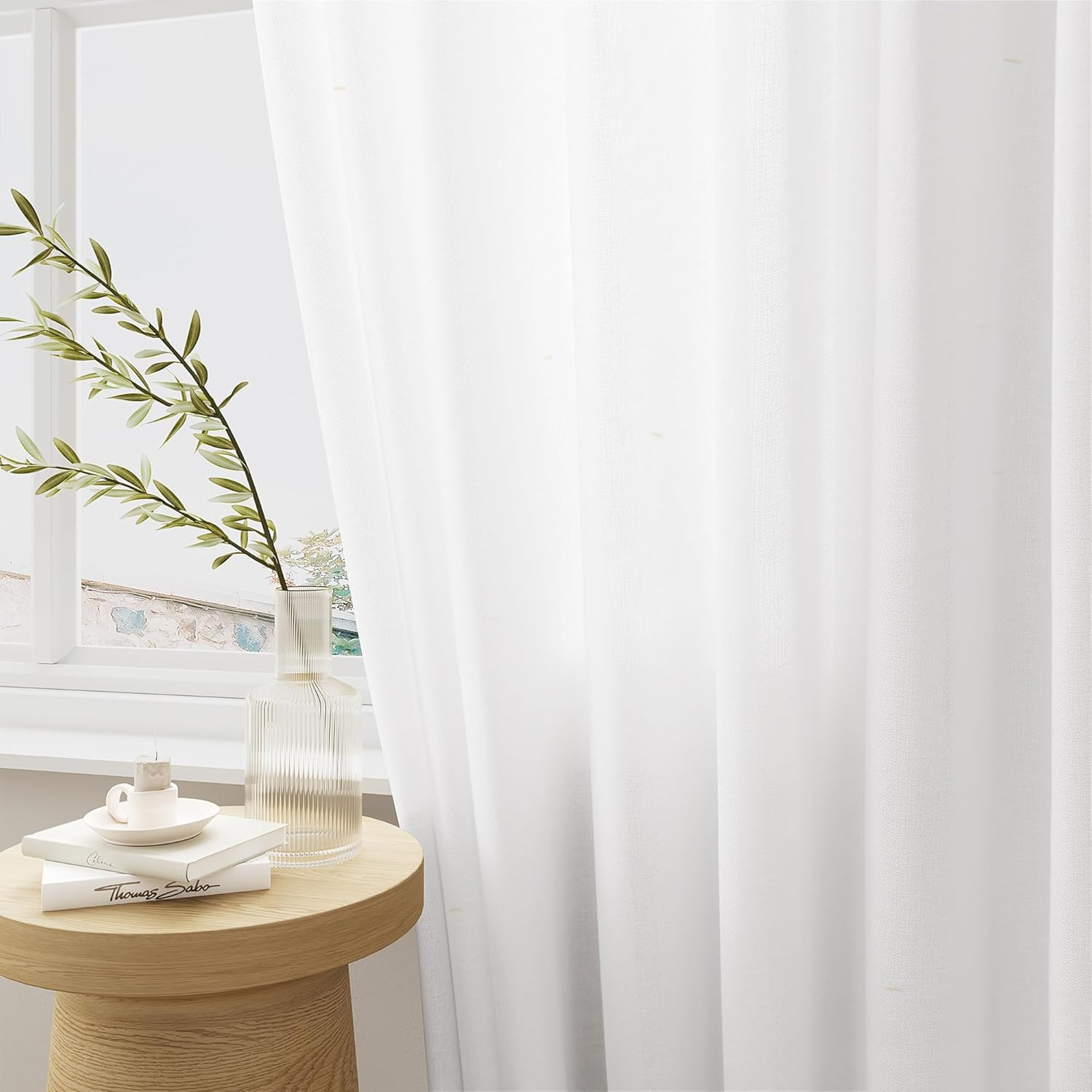 120″ Ivory Linen Curtains – Pinch Pleated Drape for Tall Windows