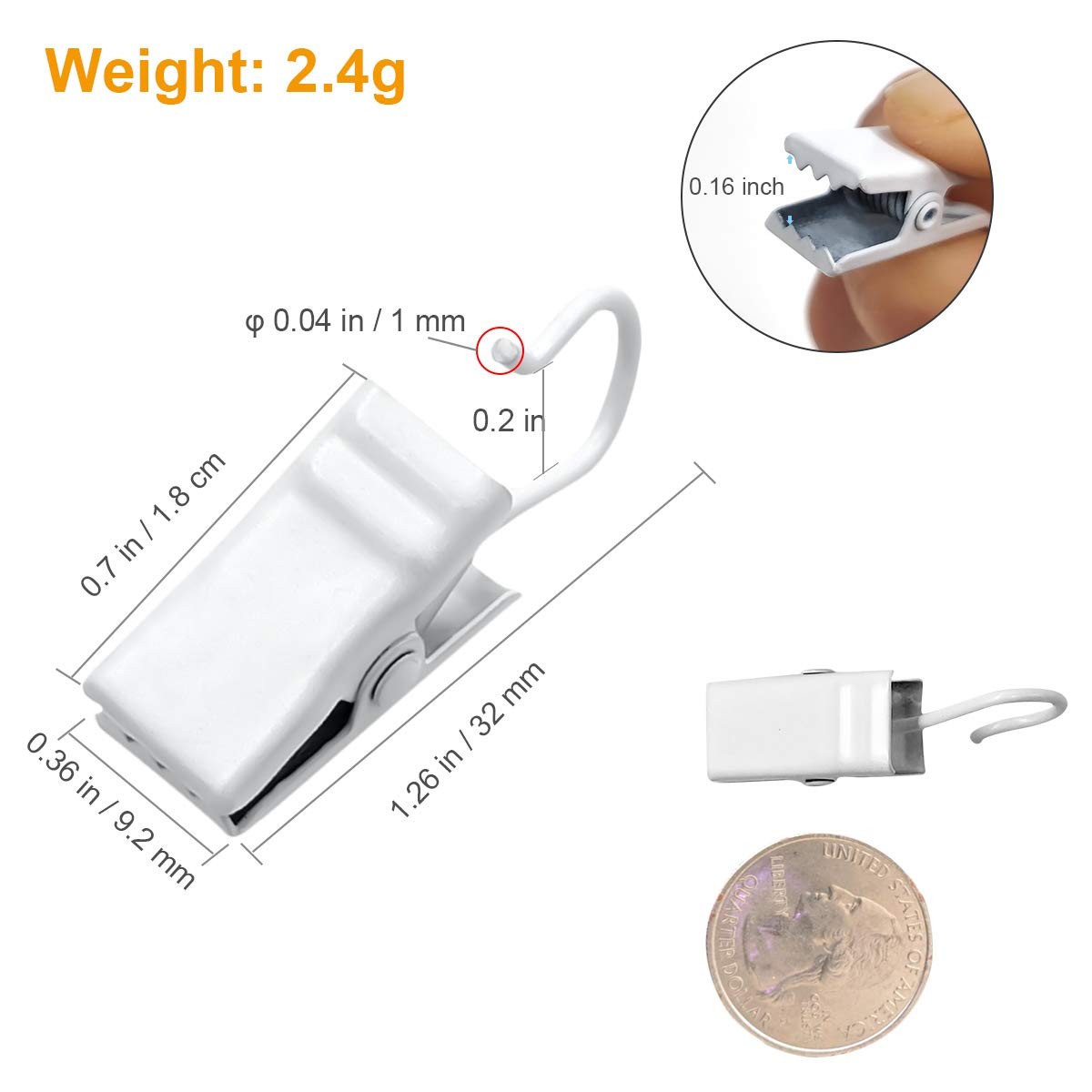 White Curtain Clips Hooks 100 Pack Small Stainless Steel Metal String Party Awni