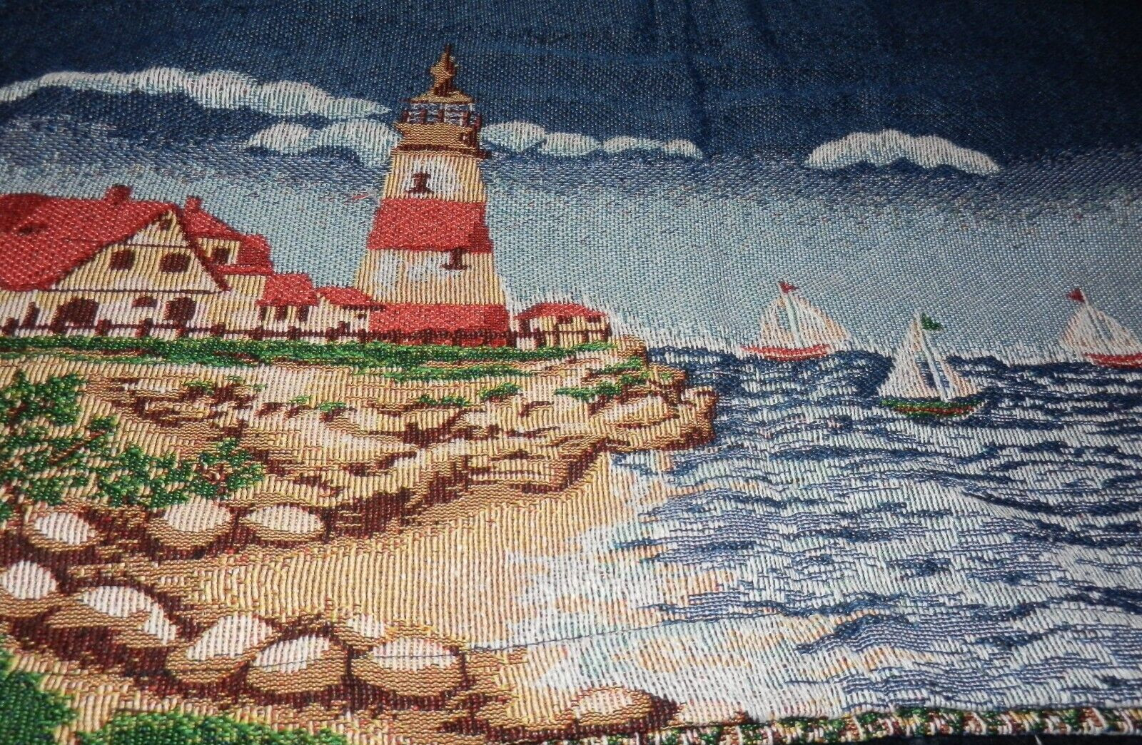 NEW Coastal LIGHTHOUSE Tapestry VALANCE Curtain Sailboat Nautical Ocean 52″ X 15