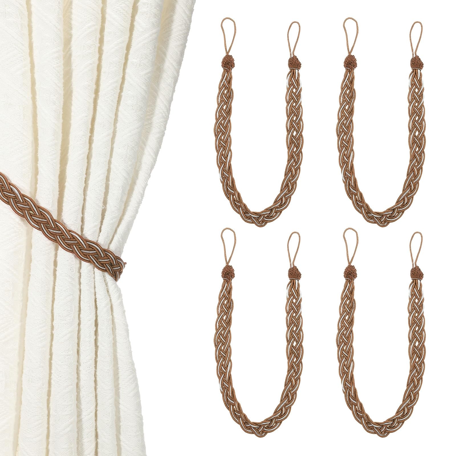 uxcell 4 Pcs Curtain Tiebacks, 56cm/22 Braided Drapery 56cm/22″, Brown