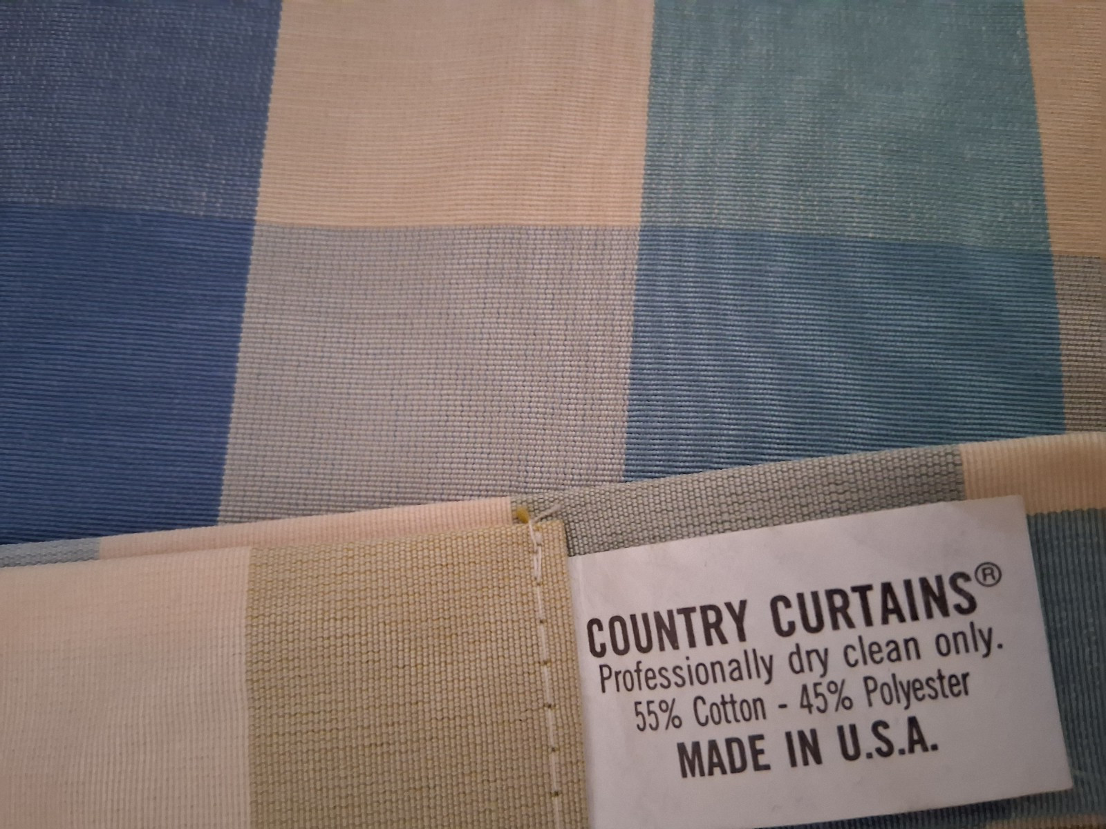 4 panels Blue Plaid Country Curtains Brand 84″ Drapes 2 with side trim tassels