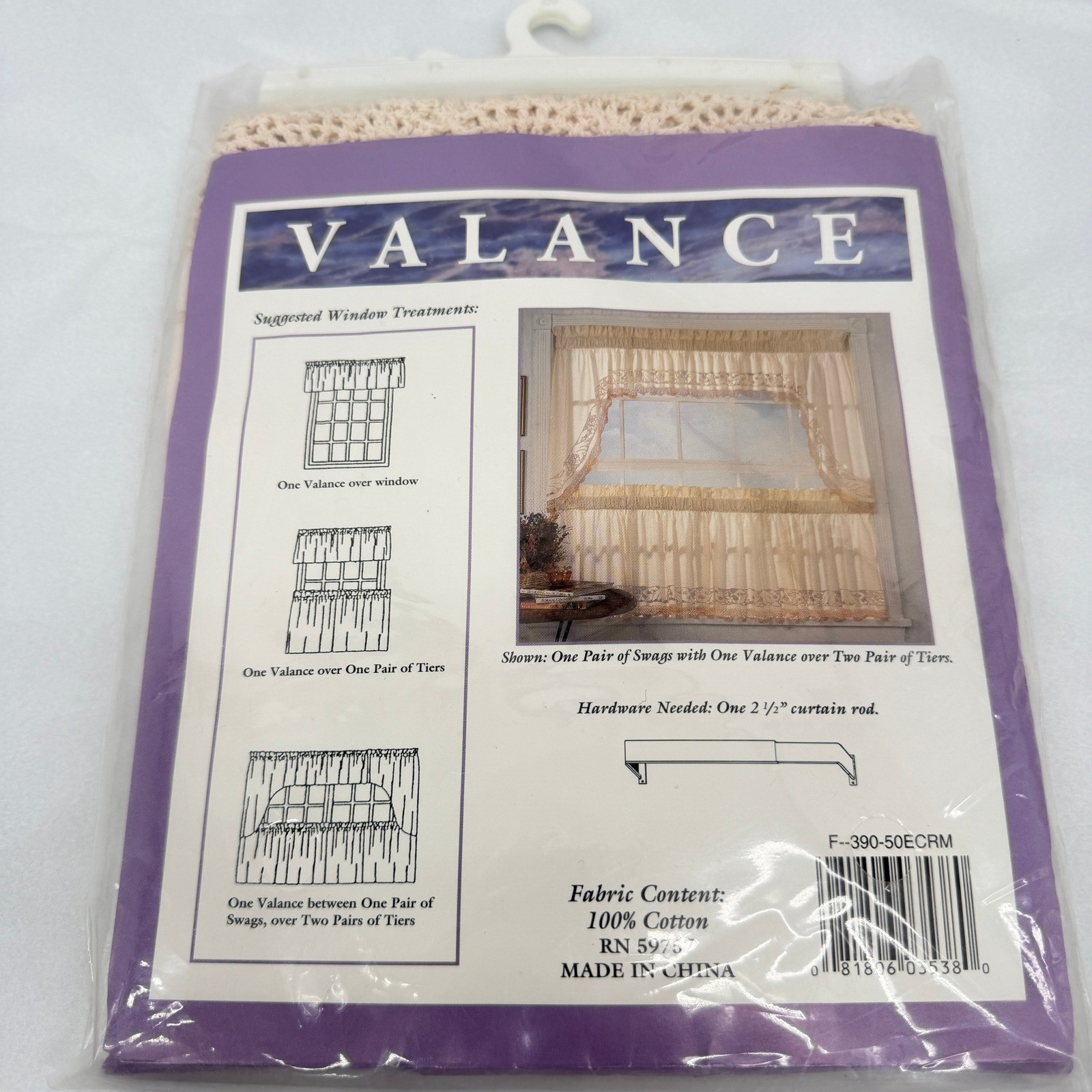 Verona Window Valance Ecru Crochet Lace Trim 100% Cotton Shabby Chic 60×14 NEW