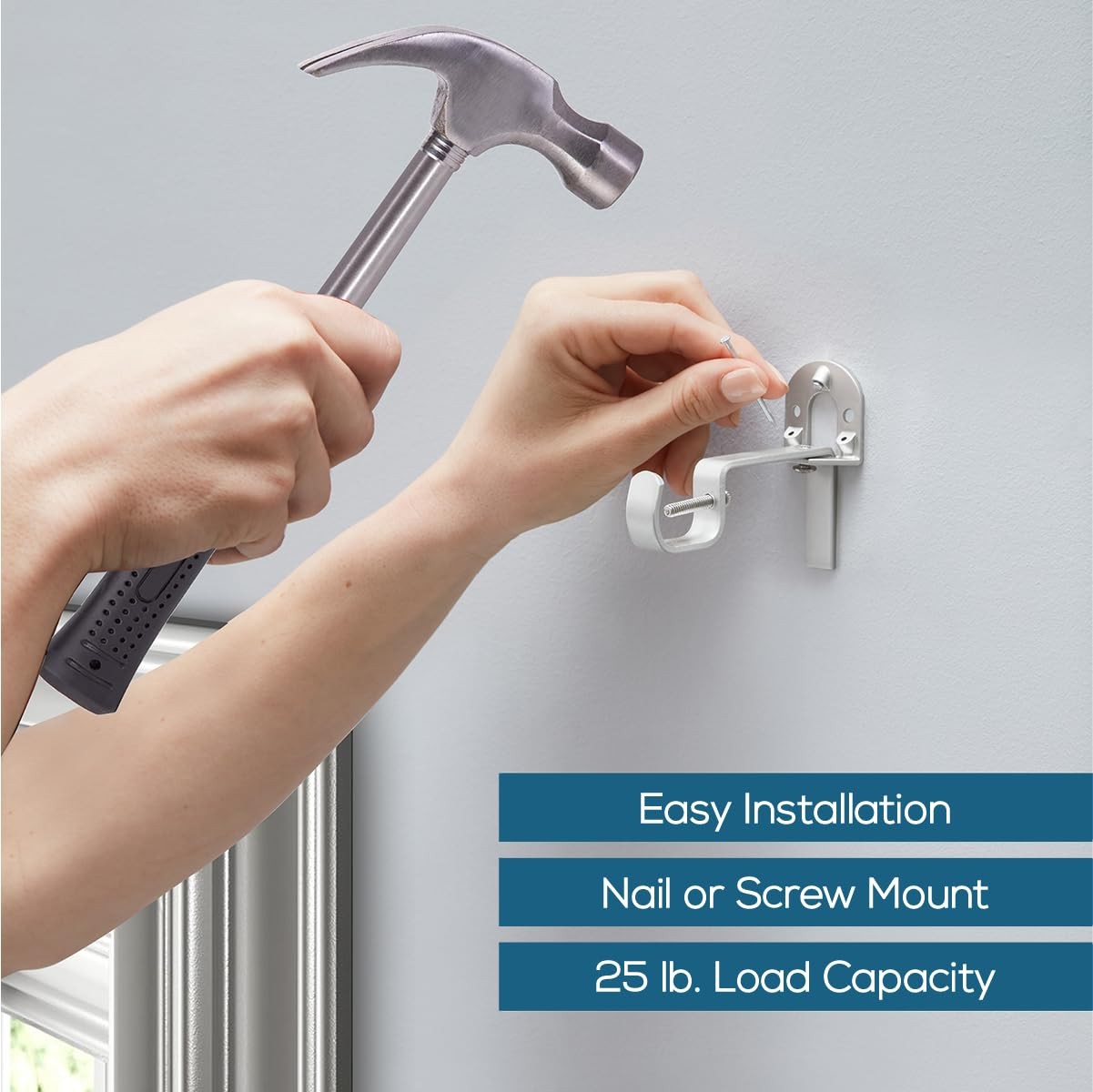 3 PCS Universal Curtain Rod Brackets Nickel Heavy Duty Steel NoDrill