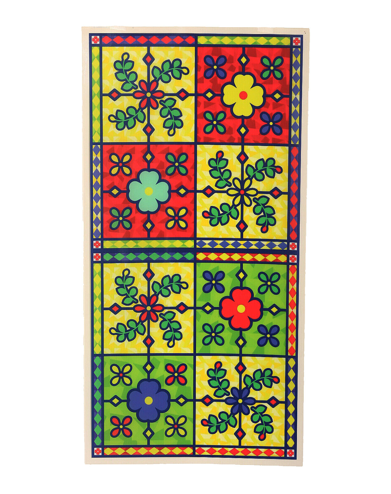 21.3″ x 10.6″ Floral Tile Stained Glass Window Film Sticker Decal Peel & Stick