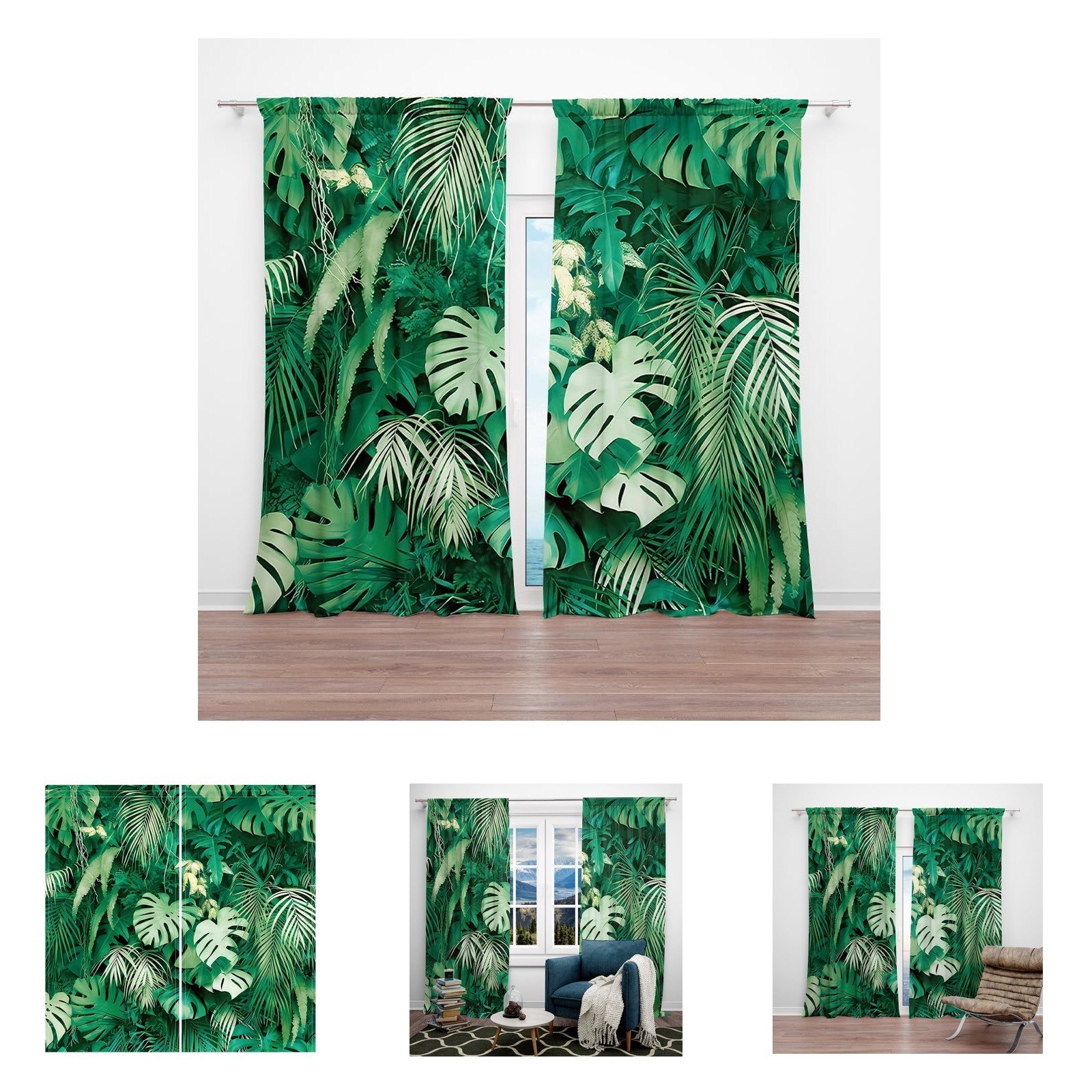 Tropical Palm Leaves Summer Window Curtain 82 x 84 Inches Eco Nature Garden Room