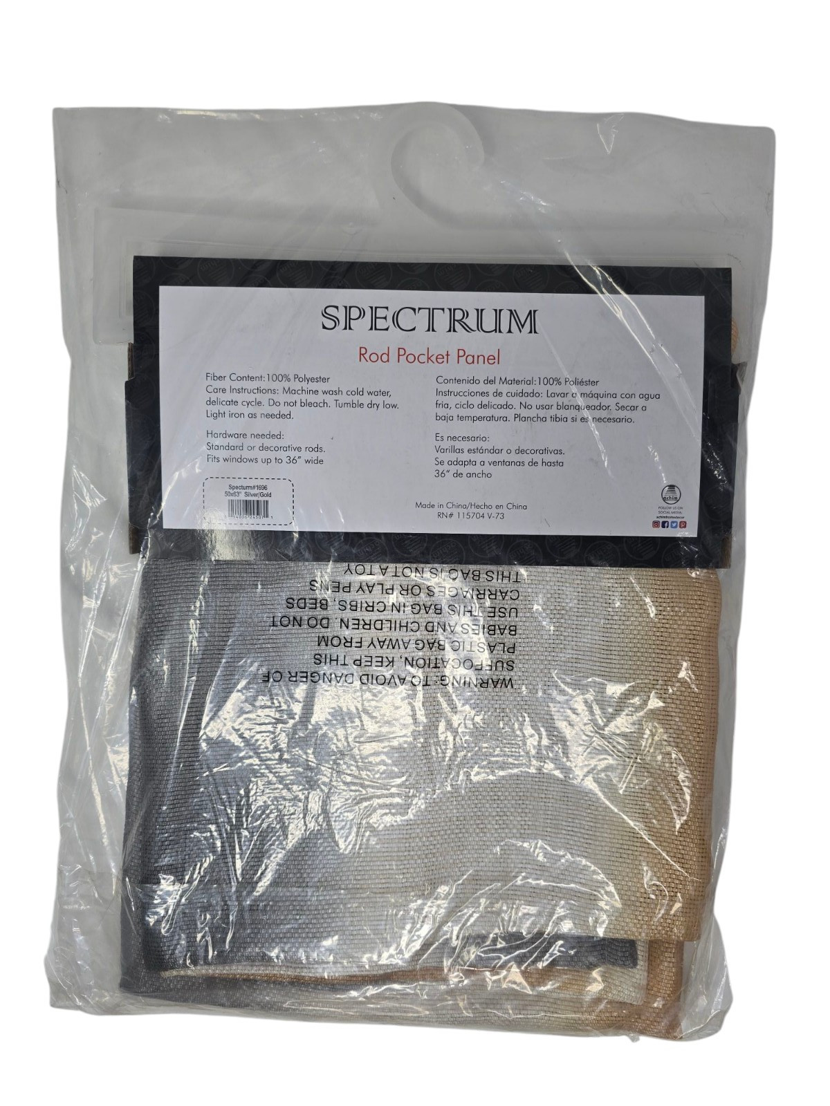 ACHIM Spectrum 50″ W x 63″ L Polyester Light Filtering Window Panel Silver/Gold