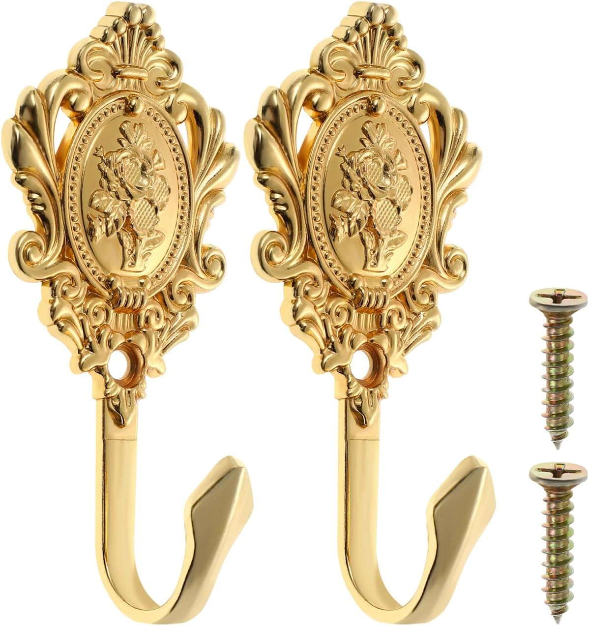 2 Pack Gold Curtain Holdbacks, Decorative Zinc Alloy Rose Floral Curtain Tieback