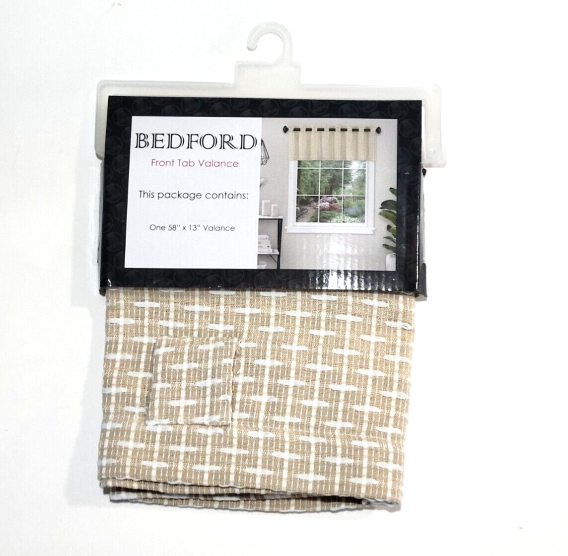 Bedford Window Valance Curtain Front Tab Tan 58″x13″