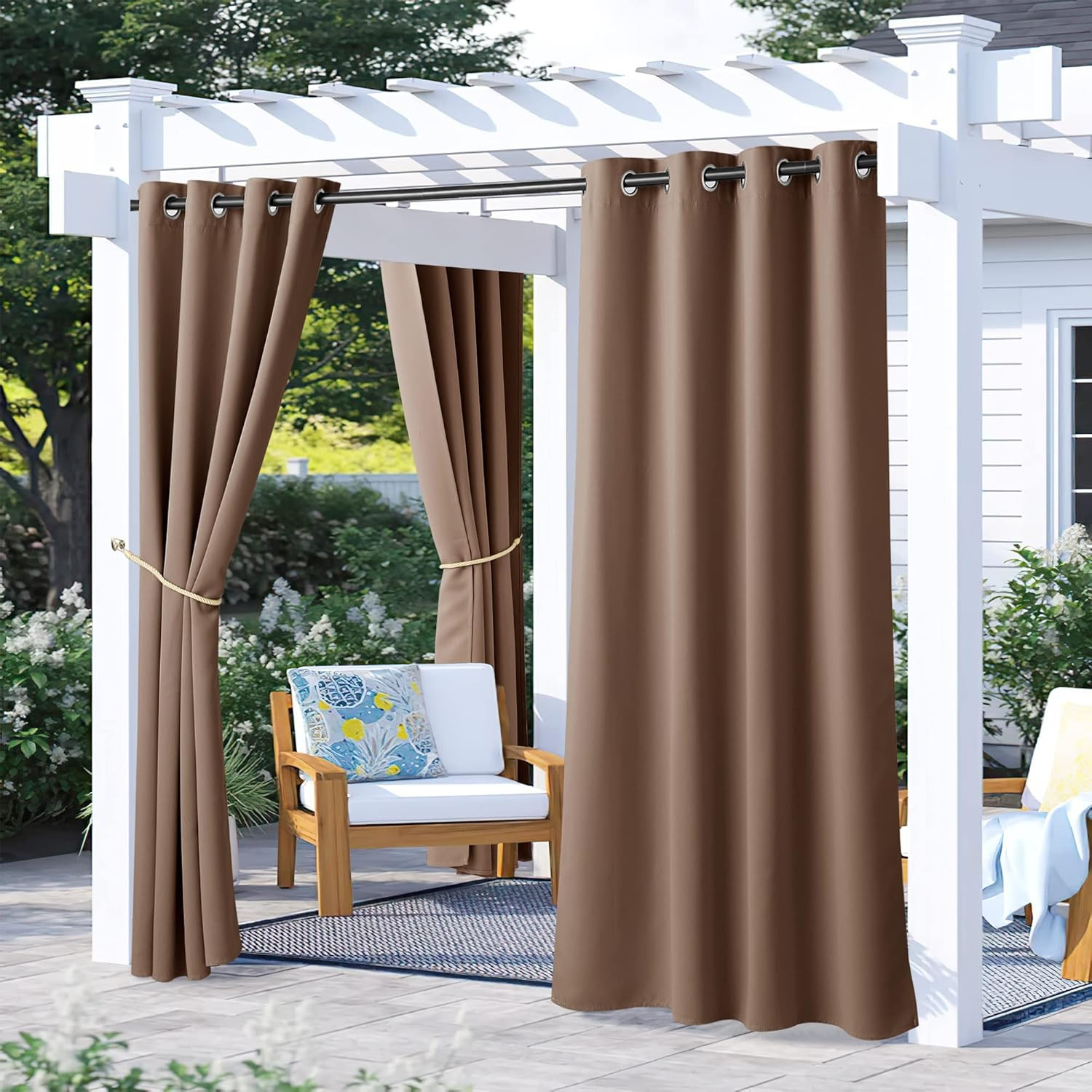 Cortinas de patio impermeables de 2 paneles 52 x 72 drapes para exterior tan