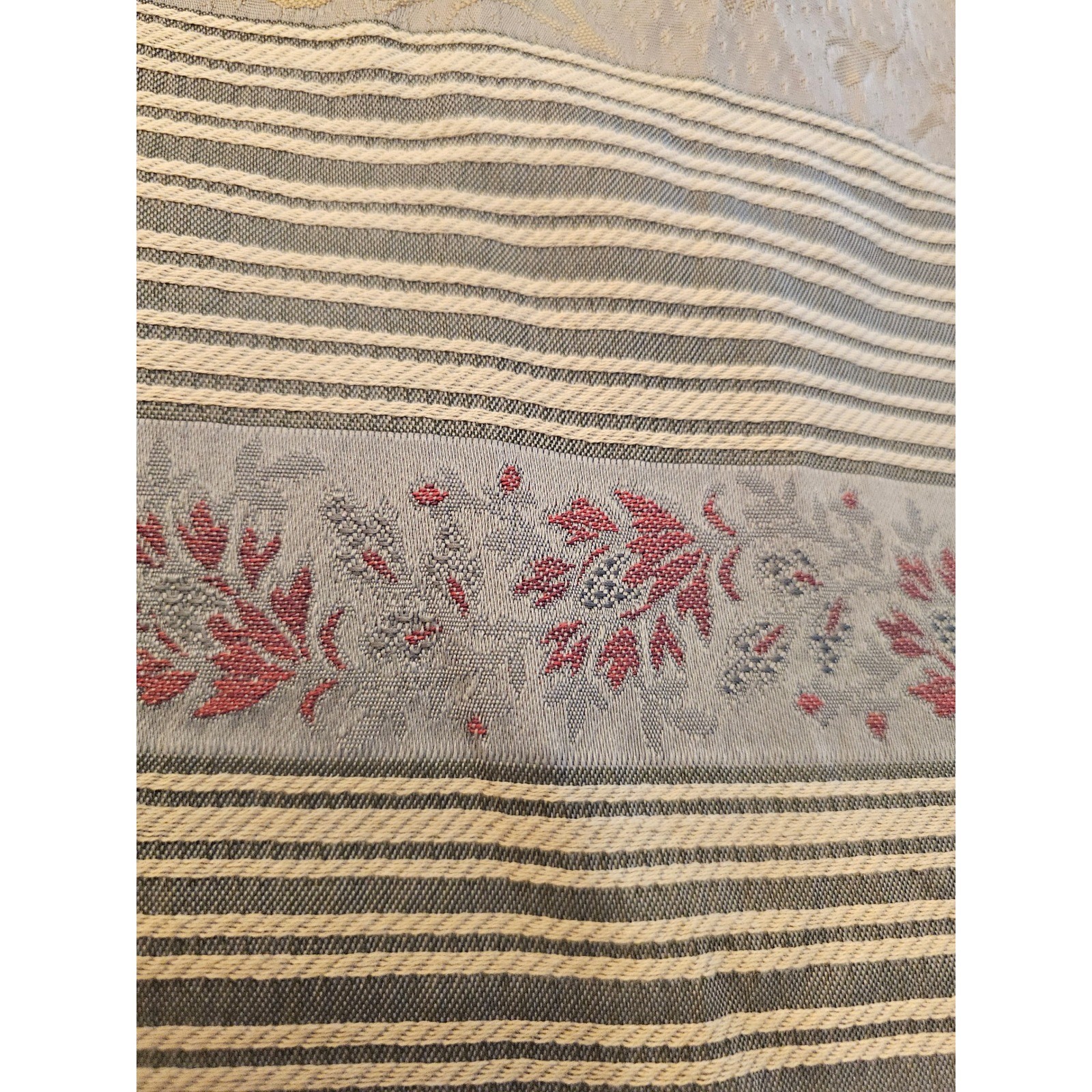 Vintage 90s Wamsutta Lined WindowCurtain Panel 80×84 Floral Damask Striped Taupe