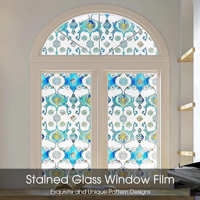 Privacy Film Static Cling Stained Glass Window Film Decorative 17.7×39.4 Inch