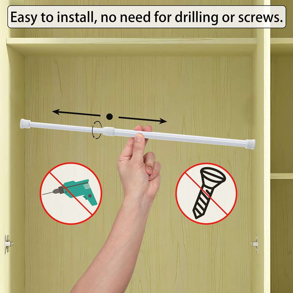Adjustable Tension Curtain Rod Spring Load Pole Heavy-Duty Plastic Steel Tool US