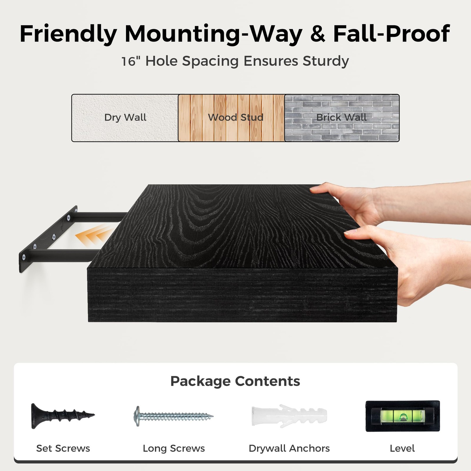 Black Floating Shelves 55 Inch Long, 12 Inch Deep Floating Shelves for Wall, …