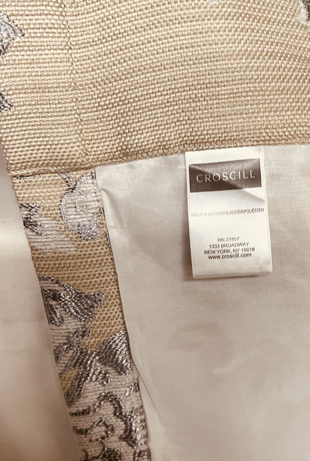 Croscill Jacquard Damask Curtains 42×88 Lined Rod Pocket Neutral Classic