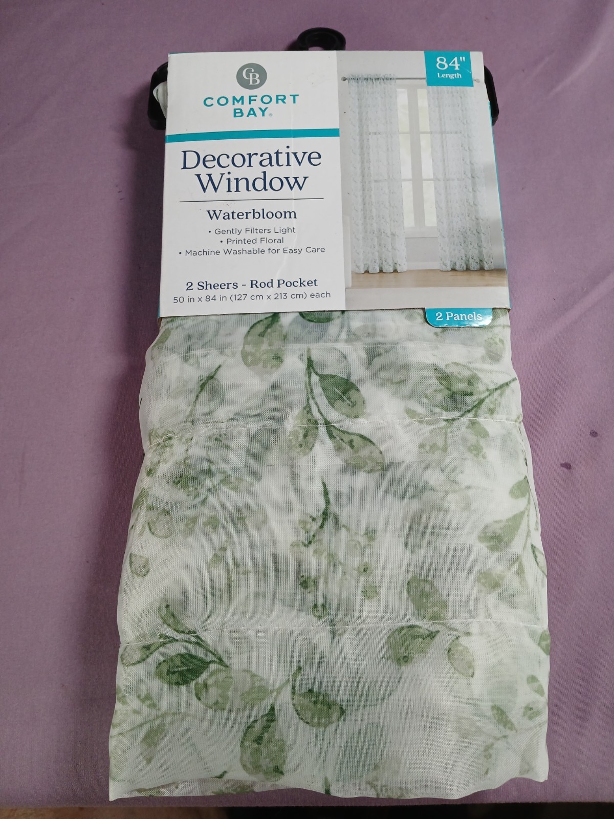84in L Sheer Green Floral Curtains TWO PANELS Comfort Bay Waterbloom 50″X84″ NEW