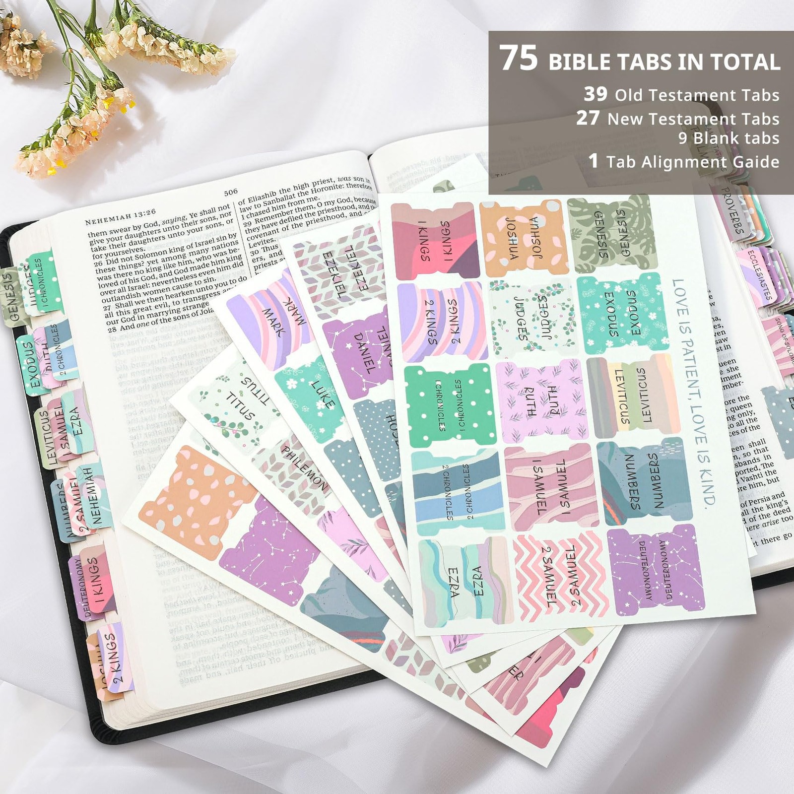 Laminated Bible Tabs for Women & Men – Large Print D-uniform Theme