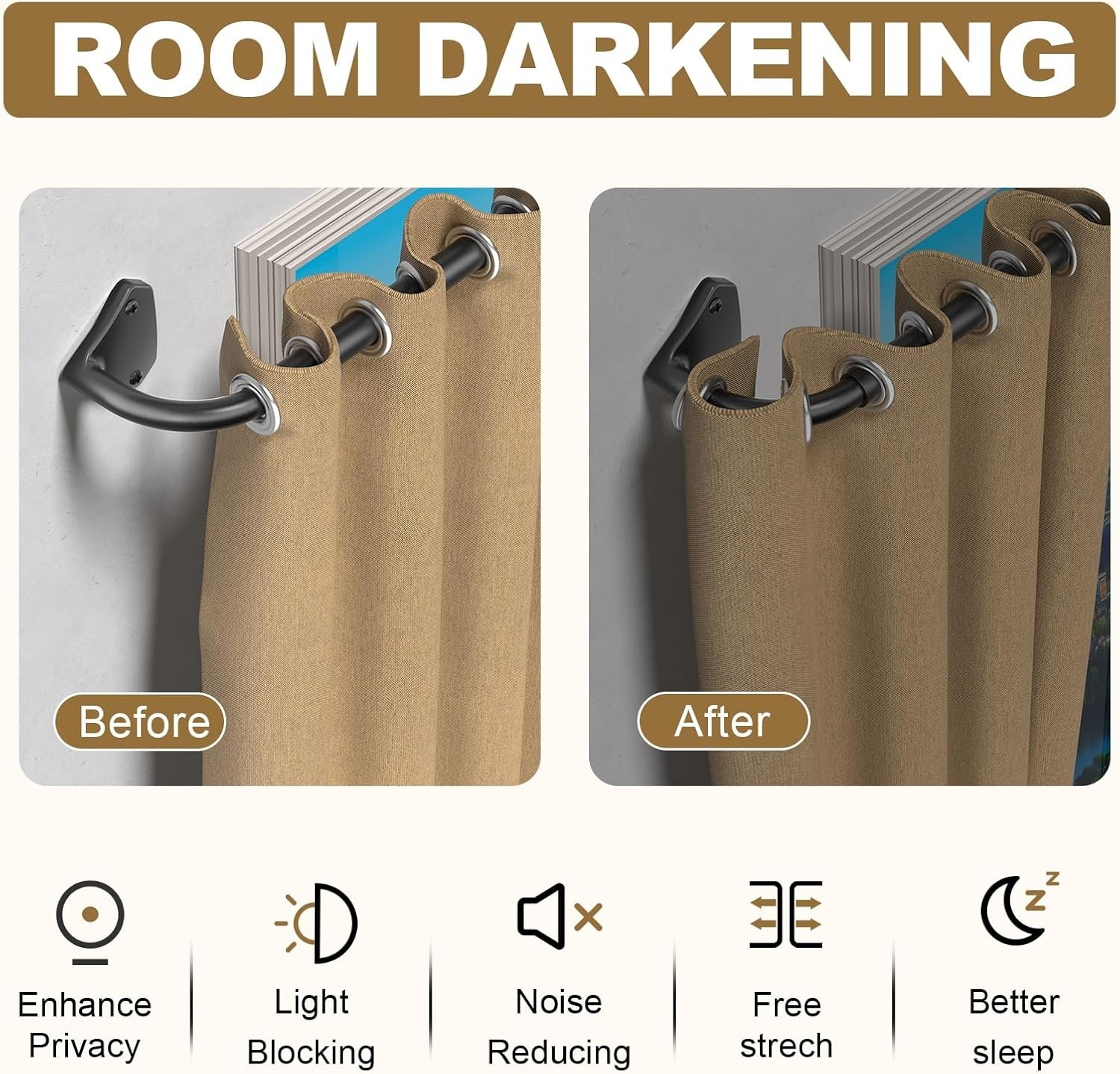 Black Wrap around Curtain Rods for Windows 28 to 48 Inch, 5/8 Inch