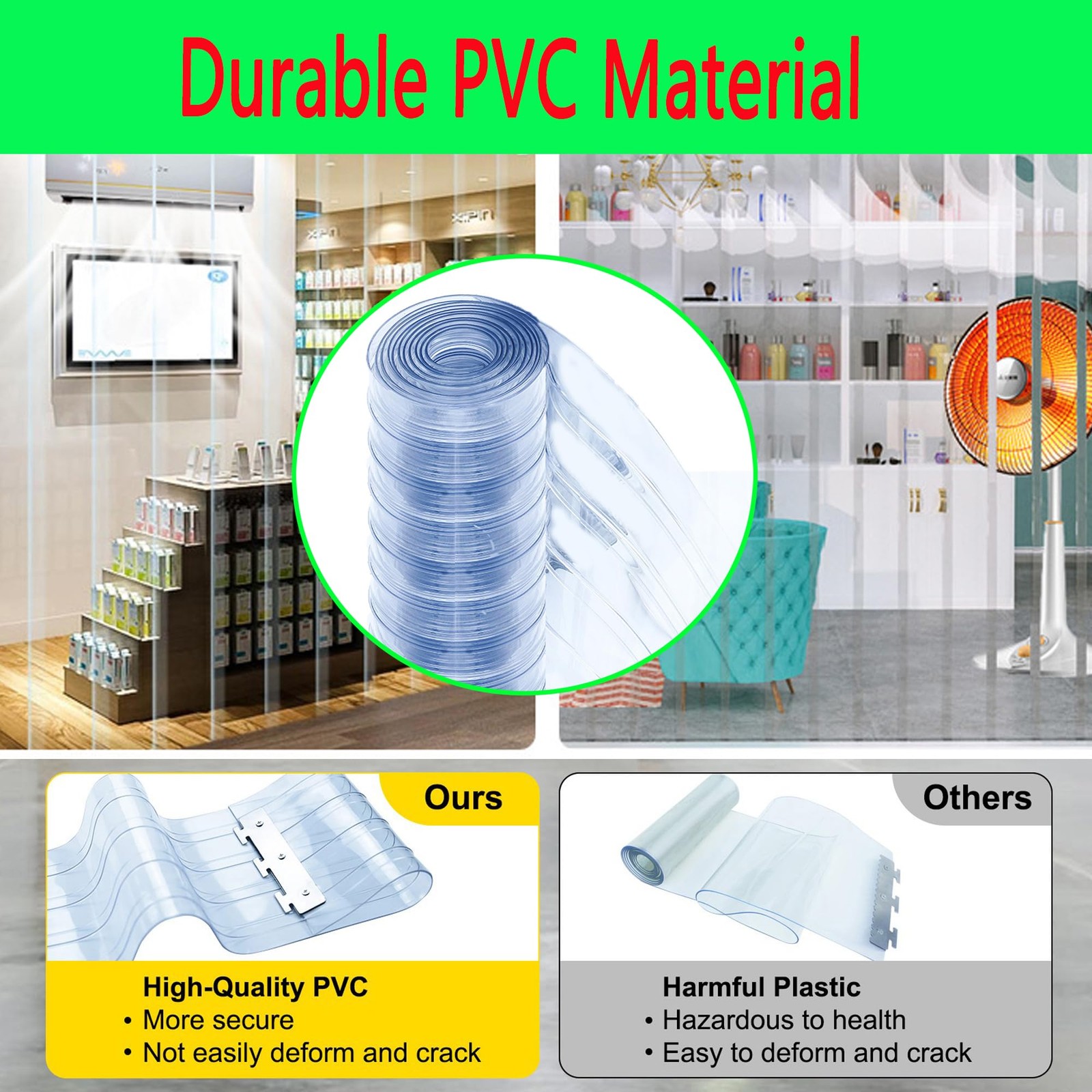 Plastic Vinyl Replacement Strip Curtain-Door，6.8’ Length x 7.5” Width x 0.08”…