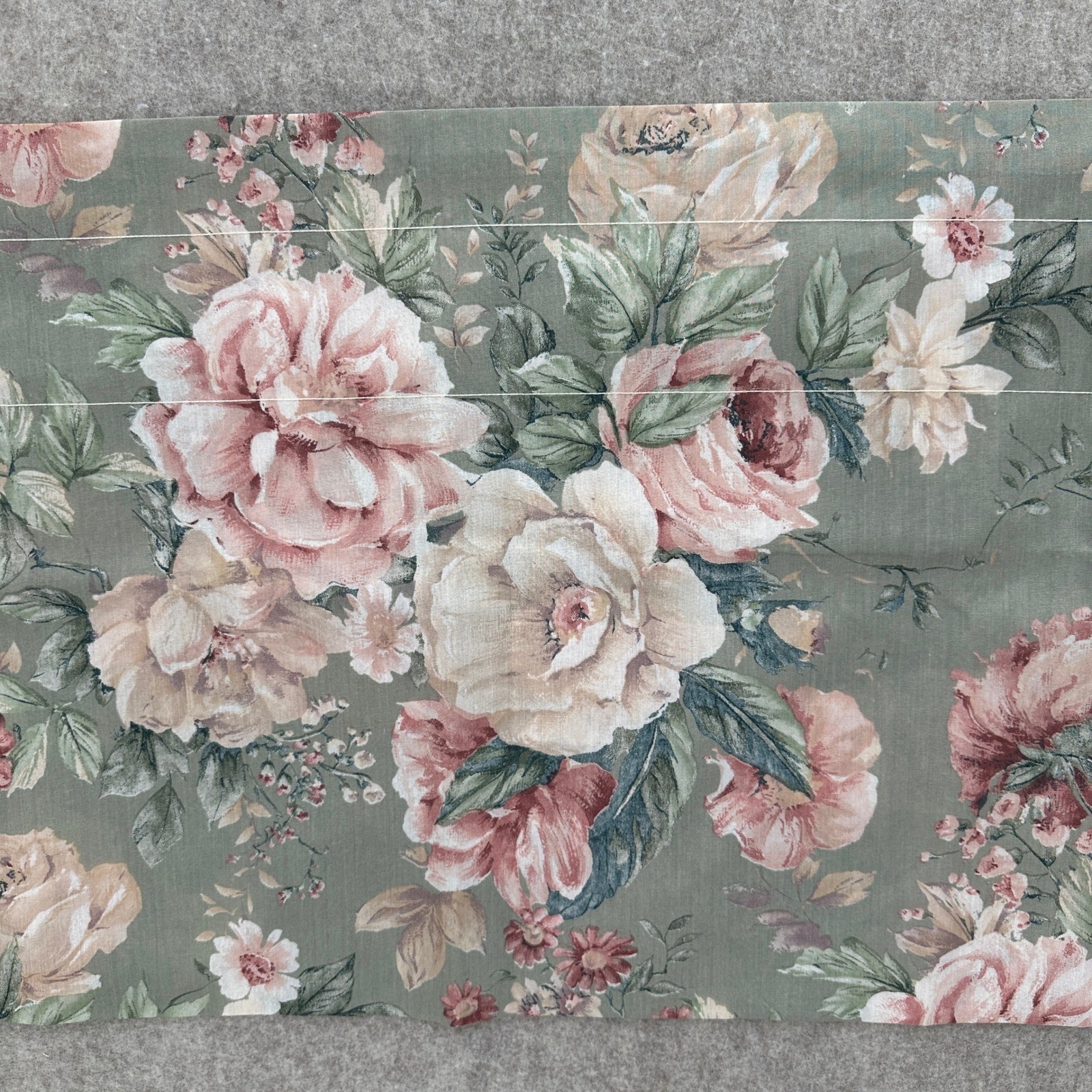 VTG Floral Cabbage Rose Window Valance Set Sage Green Pink 2 Pieces 17X67, 15X70