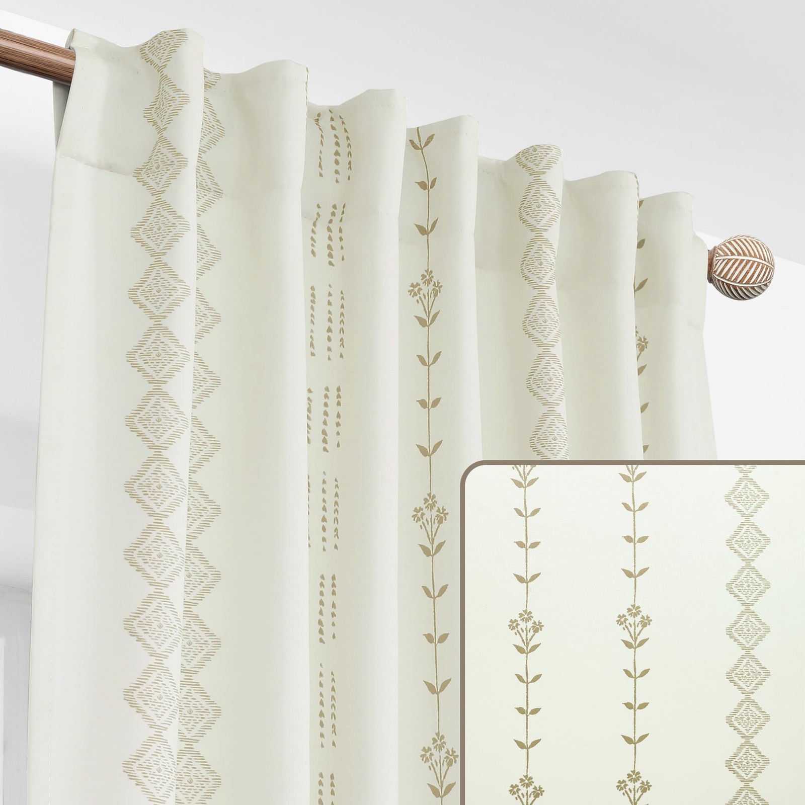 Lino Rosa Neutral Textured Look Farmhouse Curtains Cream Base Soft Tan Vertical