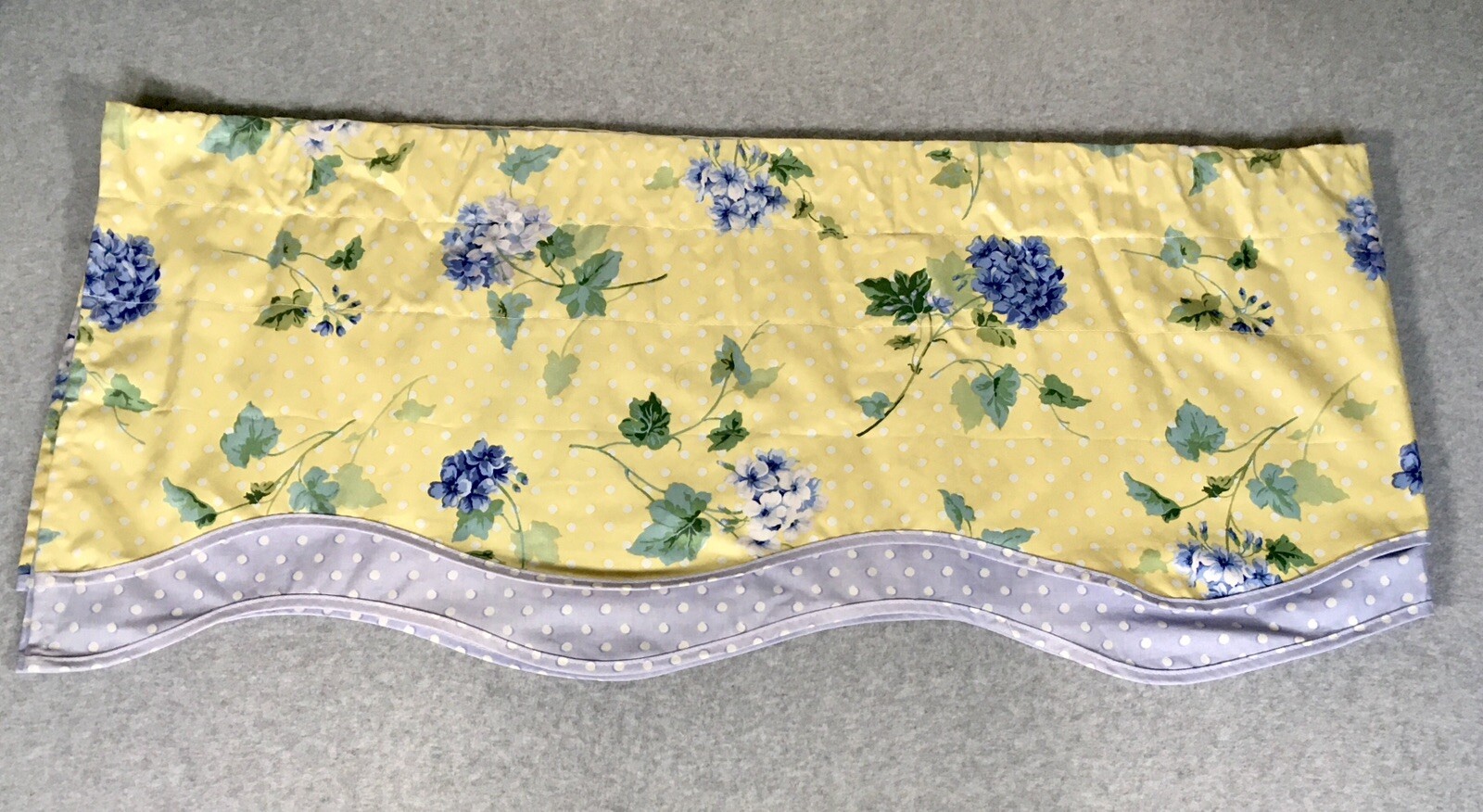 Waverly Valance Blossom Hill Hydrangea Yellow Blue Valance Dots 76 x 17 Cottage
