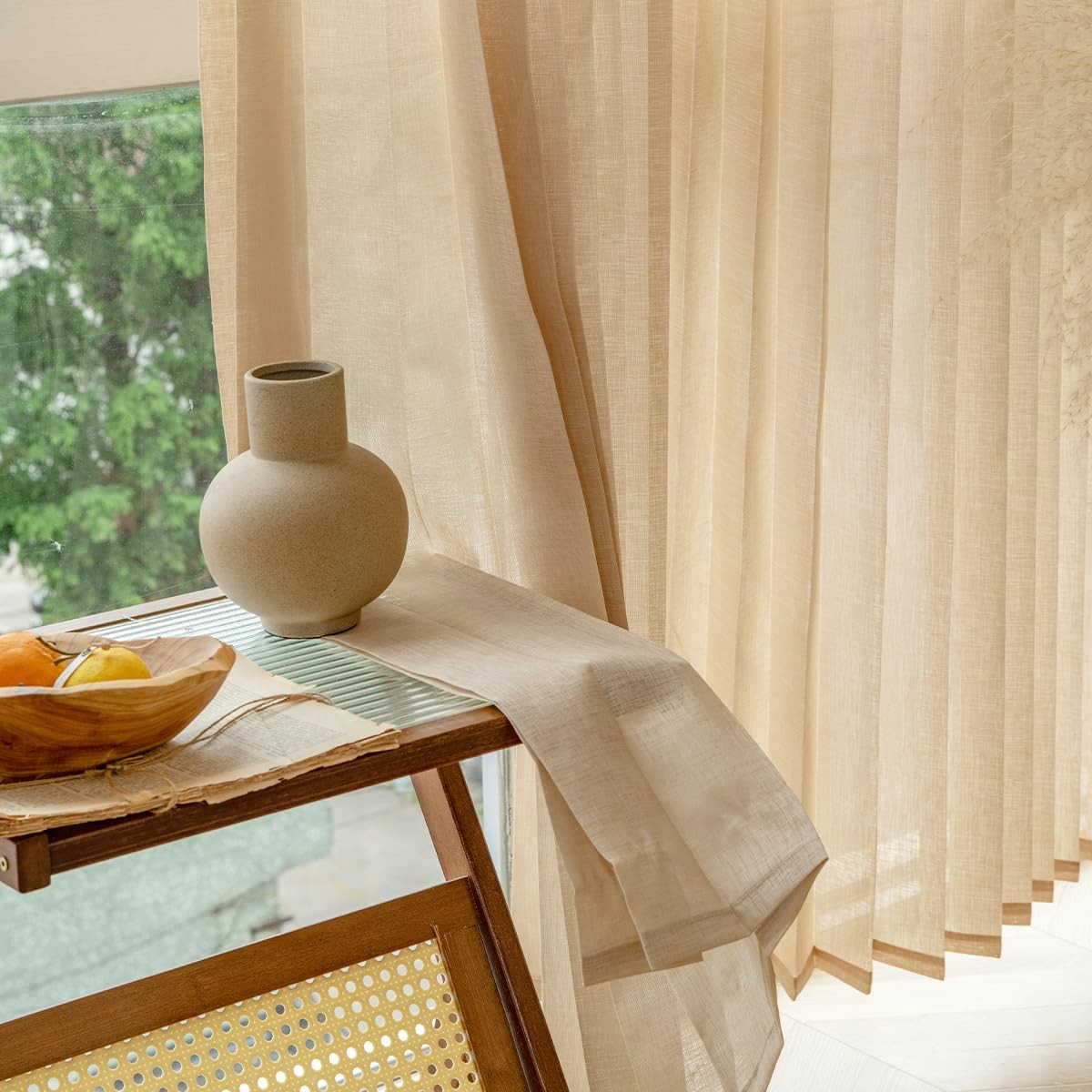 Folding Pleated Natural Sheer Curtains with Hooks 78″ W x 84″ L Accordion Sty…