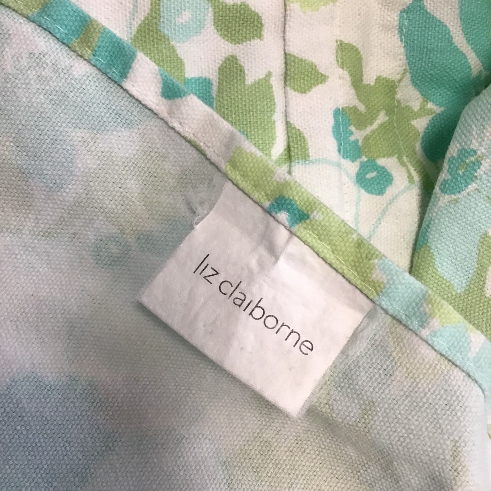 3 Pc Set MCM Vtg aqua green floral Bedspread & Curtain Panels Liz Claiborne