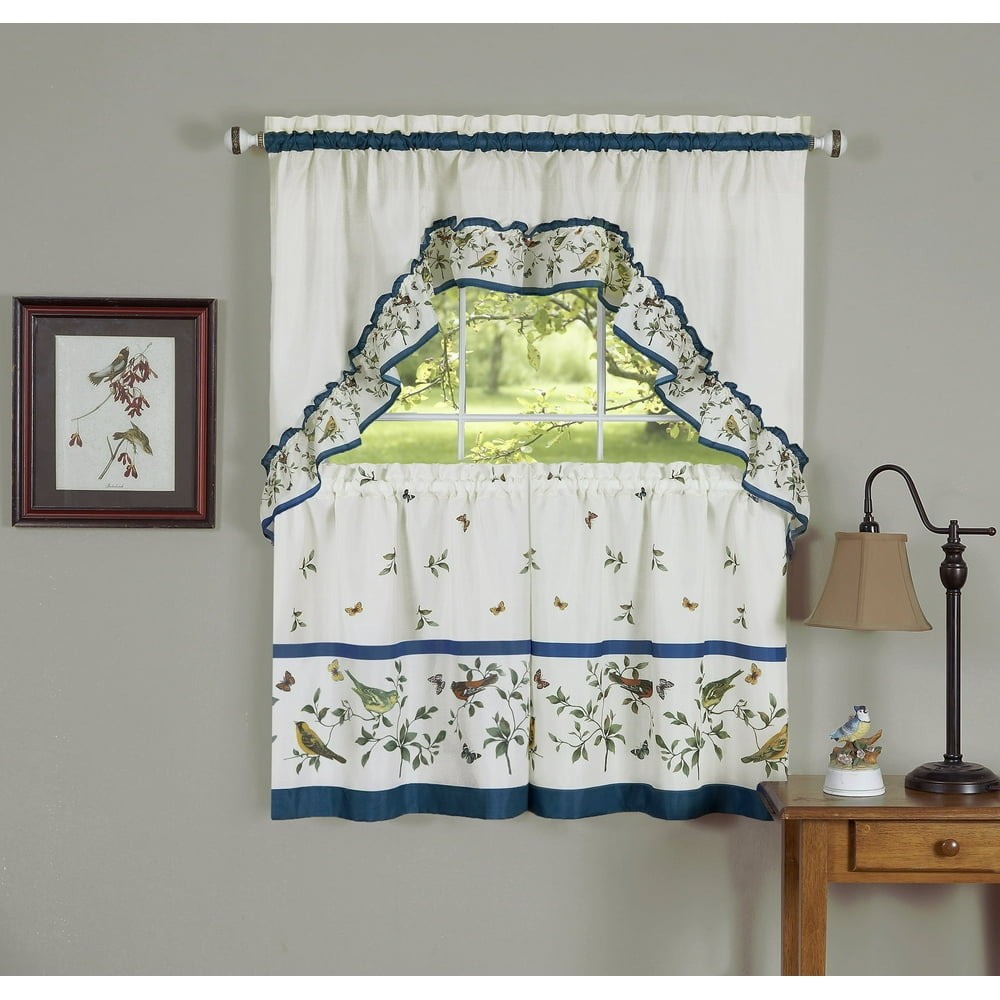Achim Love Birds Café Curtain & Tier Set 57″x36″ Blue Rod Pocket 3-Pc