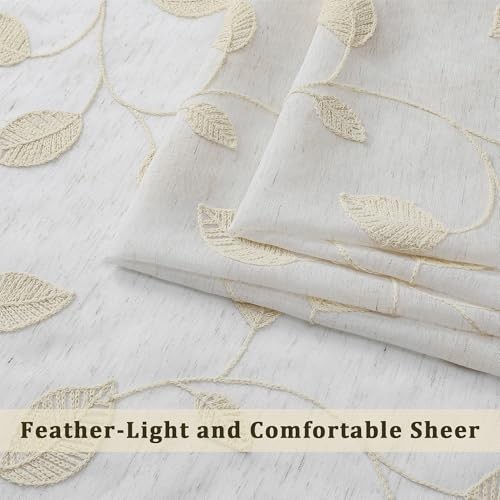 Sheer Curtains 36 Inch Length 2 Panels, 30″W x 36″L (Pack of 2) Natural