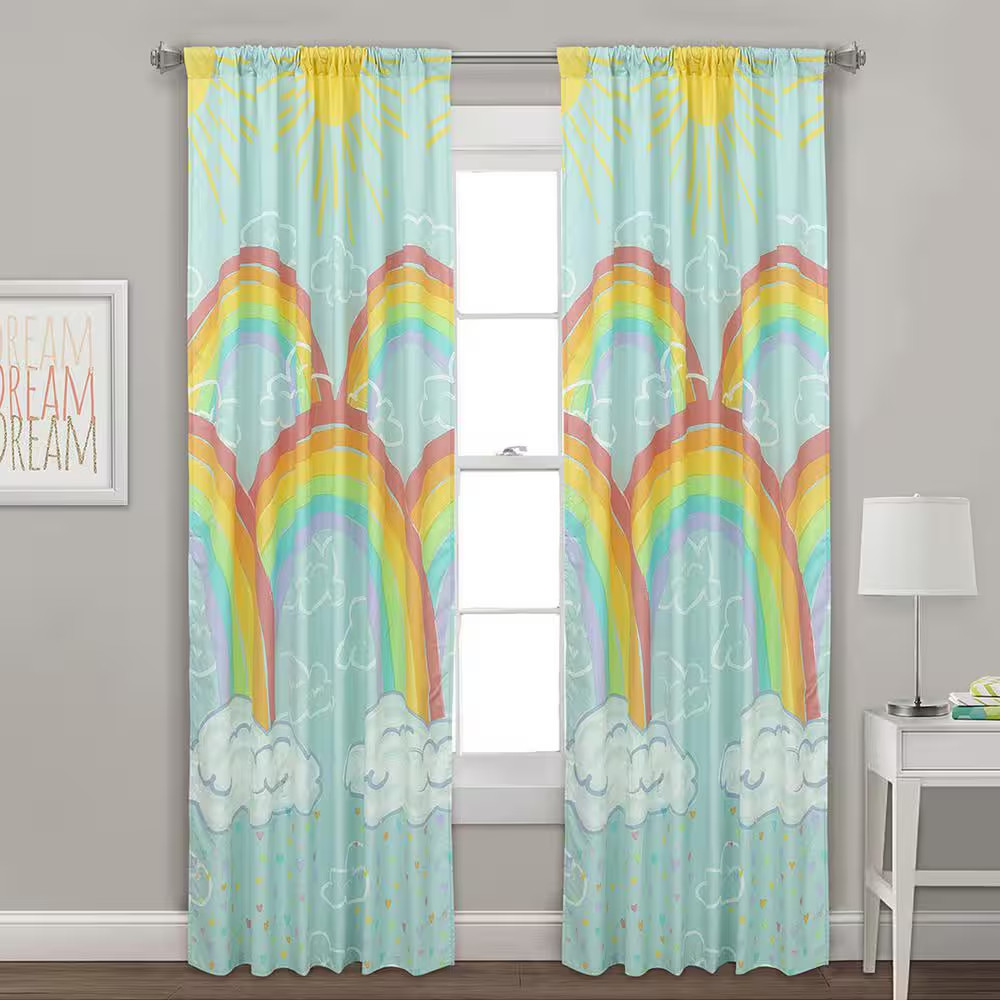 Rainbow Clouds 48 in X 84 in Microfiber Light Filtering Window Panel in Blue (2-
