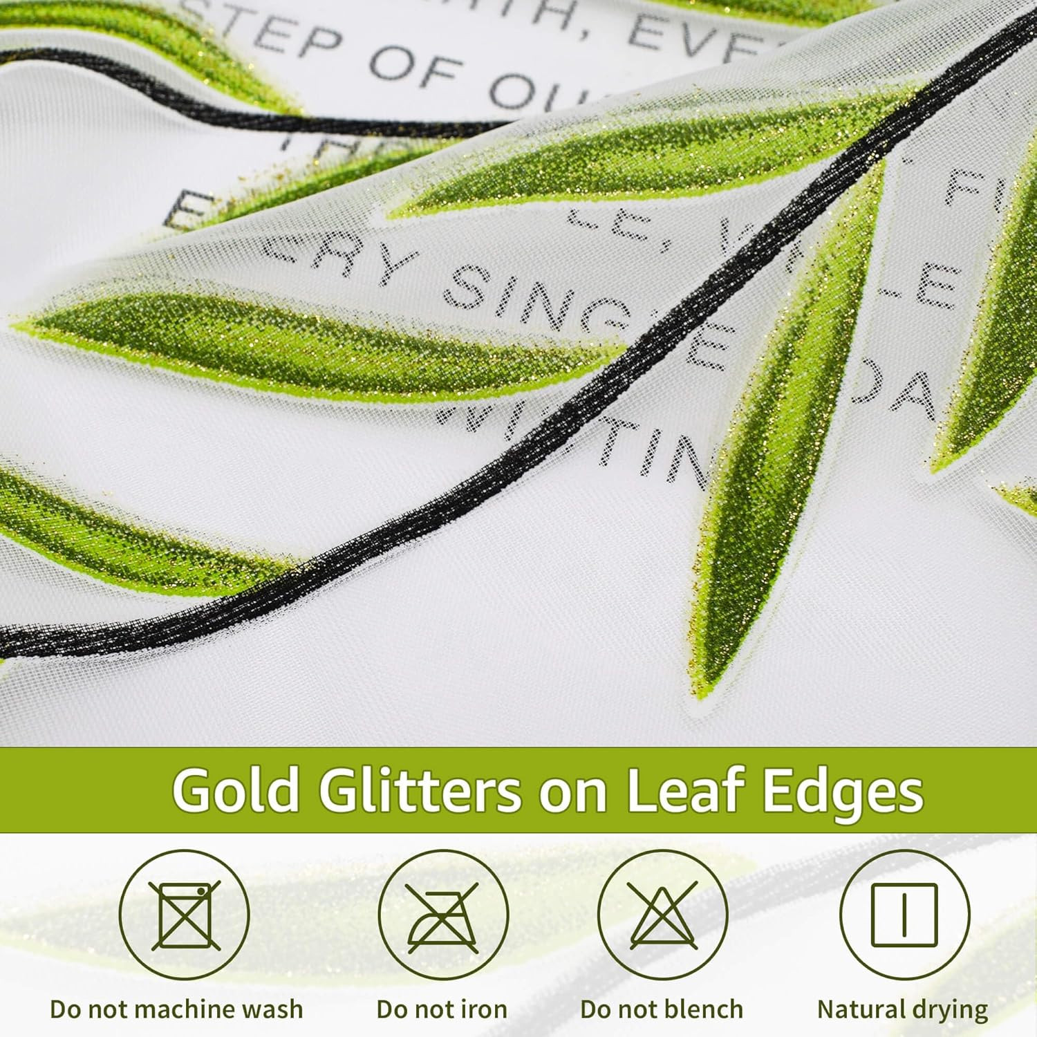 Short Sheer Curtains 2 Panel Set,Green Print Curtains Sheer Leaf Pattern White S