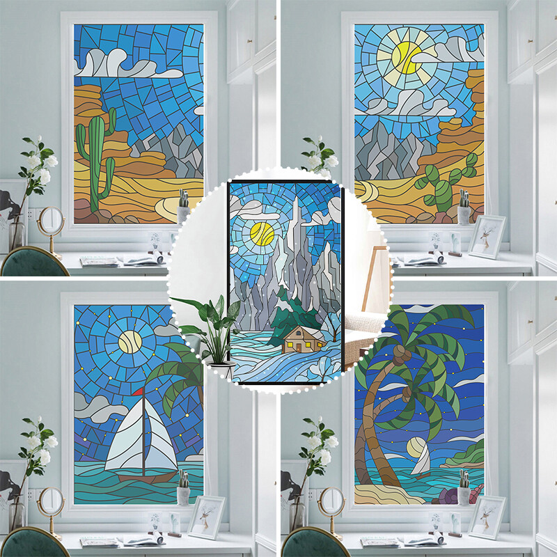 Window Film Retro Oil Painting Static Cling Room Decoration