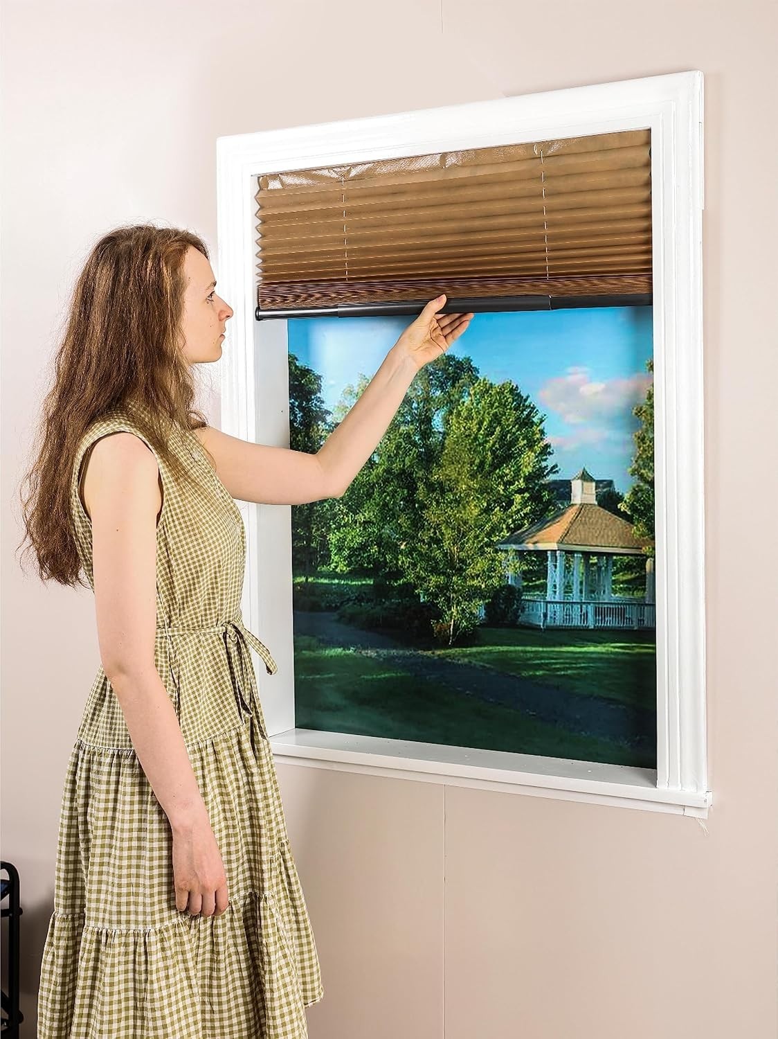 Manual Cordless Pleated Window Blinds 30”W x 64”H – Durable Non-Woven Fabric