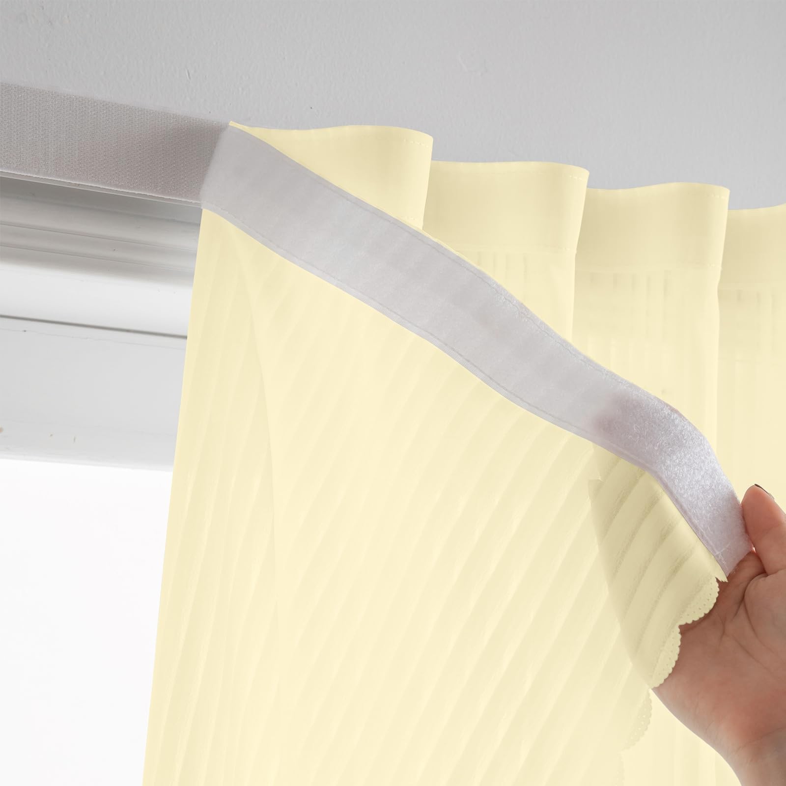 Adhesive Beige Gauze Sheer Curtains, Light-Filter Privacy Fabric, Foldable Ho…