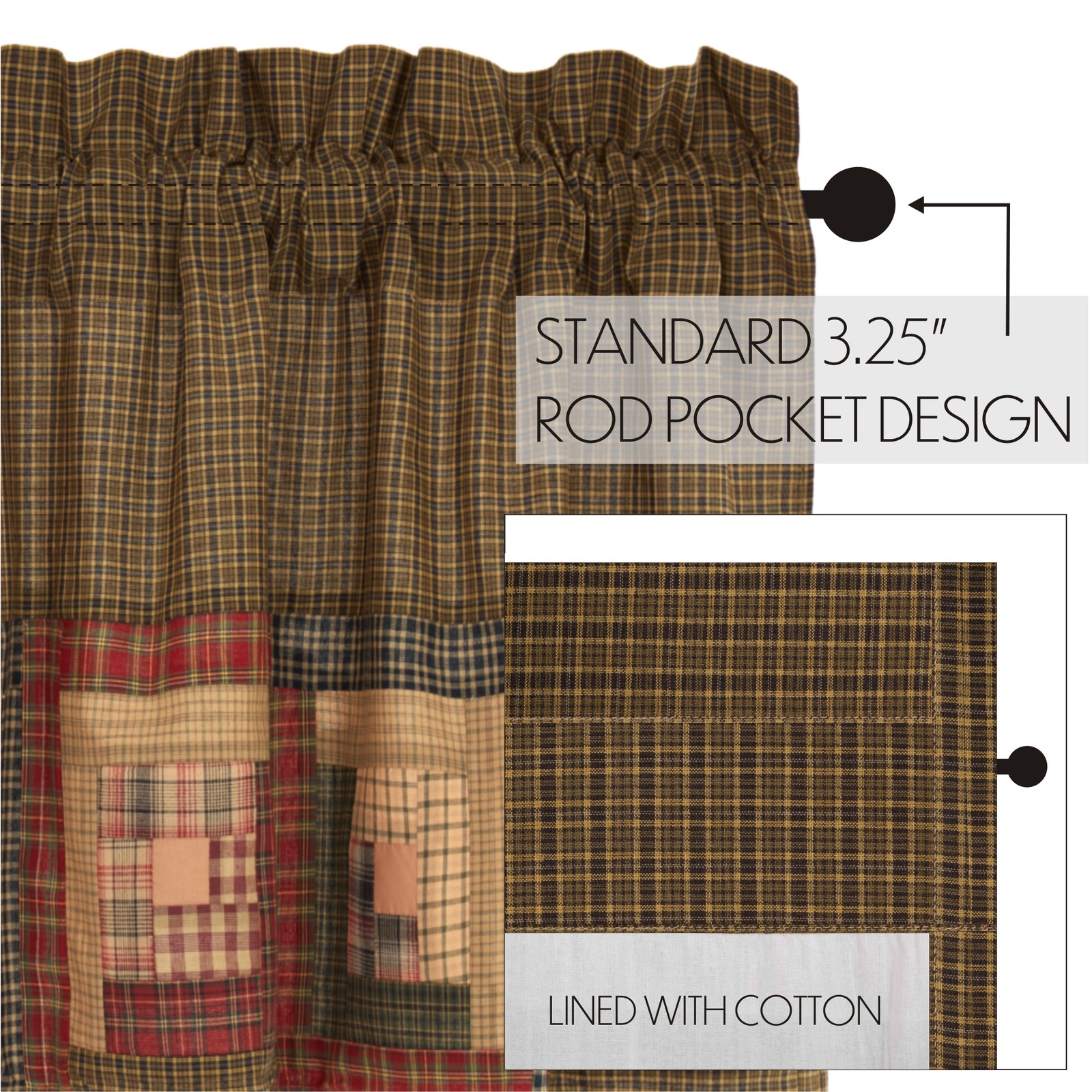 Rustic 20″x60″ Log Cabin Block Border Valance Kitchen Window Curtains VHC Brands