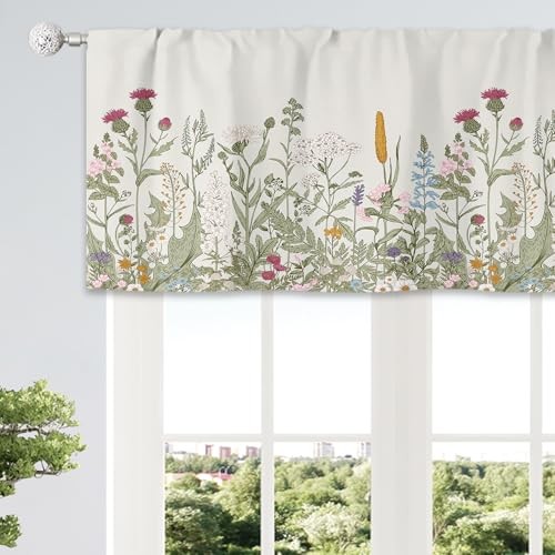 Rustic Flower Valances Curtains Rod 52″W x 18″L (Pack of 1) 01green Leaves