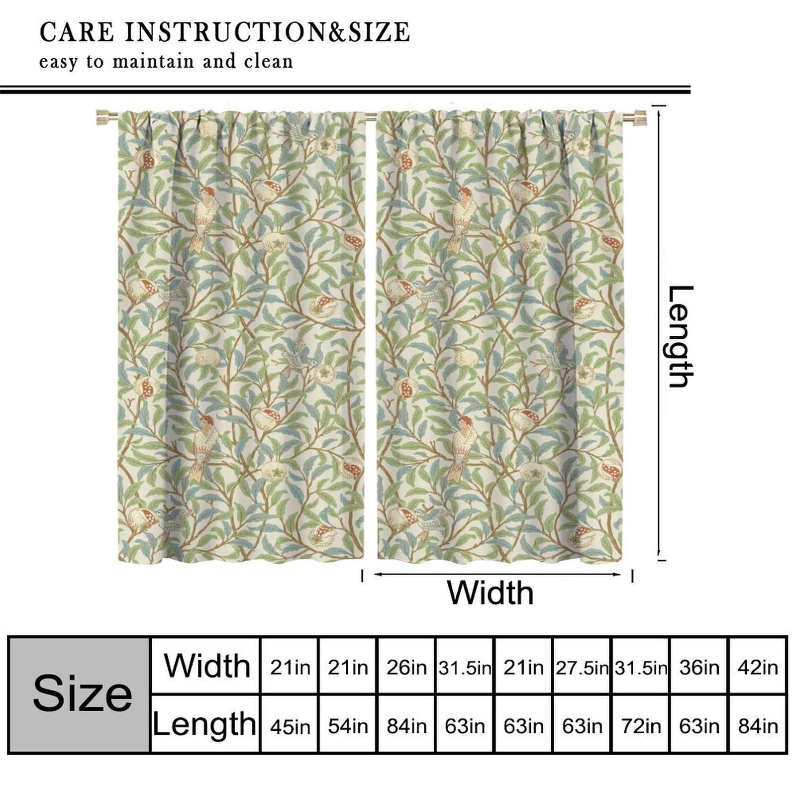 William Morris Curtains Vintage Abstract Birds Leaves Blue Green Bohemian Art…