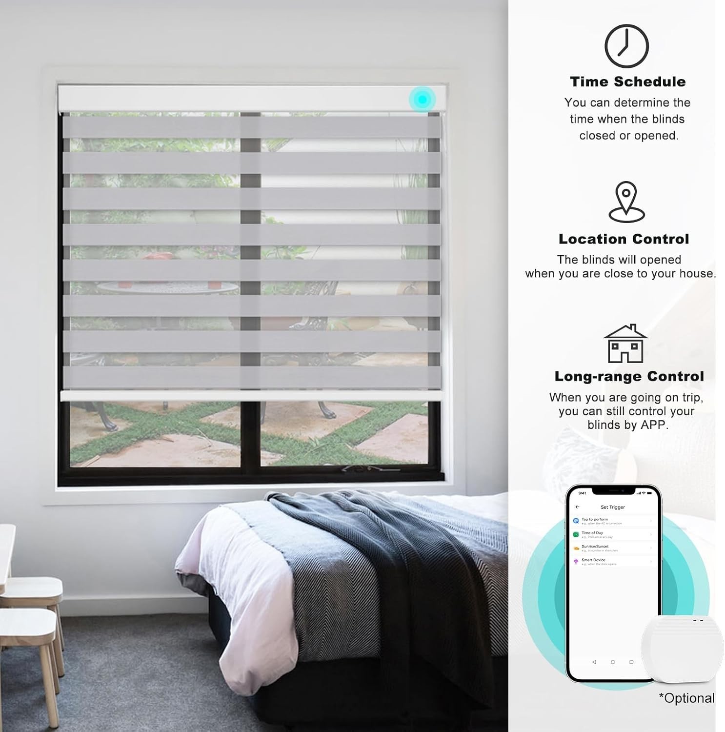 Smart Motorized Zebra Blinds Custom Size Window Shades Remote Control Light….