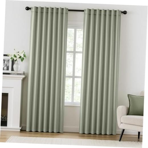 Rod Pocket and Back Tab Pleated Blackout 42″W x 84″L (Pack of 2) Sage Green
