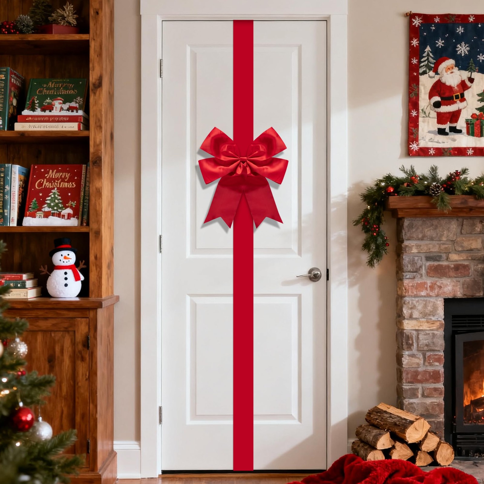 2 Pcs 14.2Ft Extra Large Christmas Front Door Warpping Bow, Adjustable Red