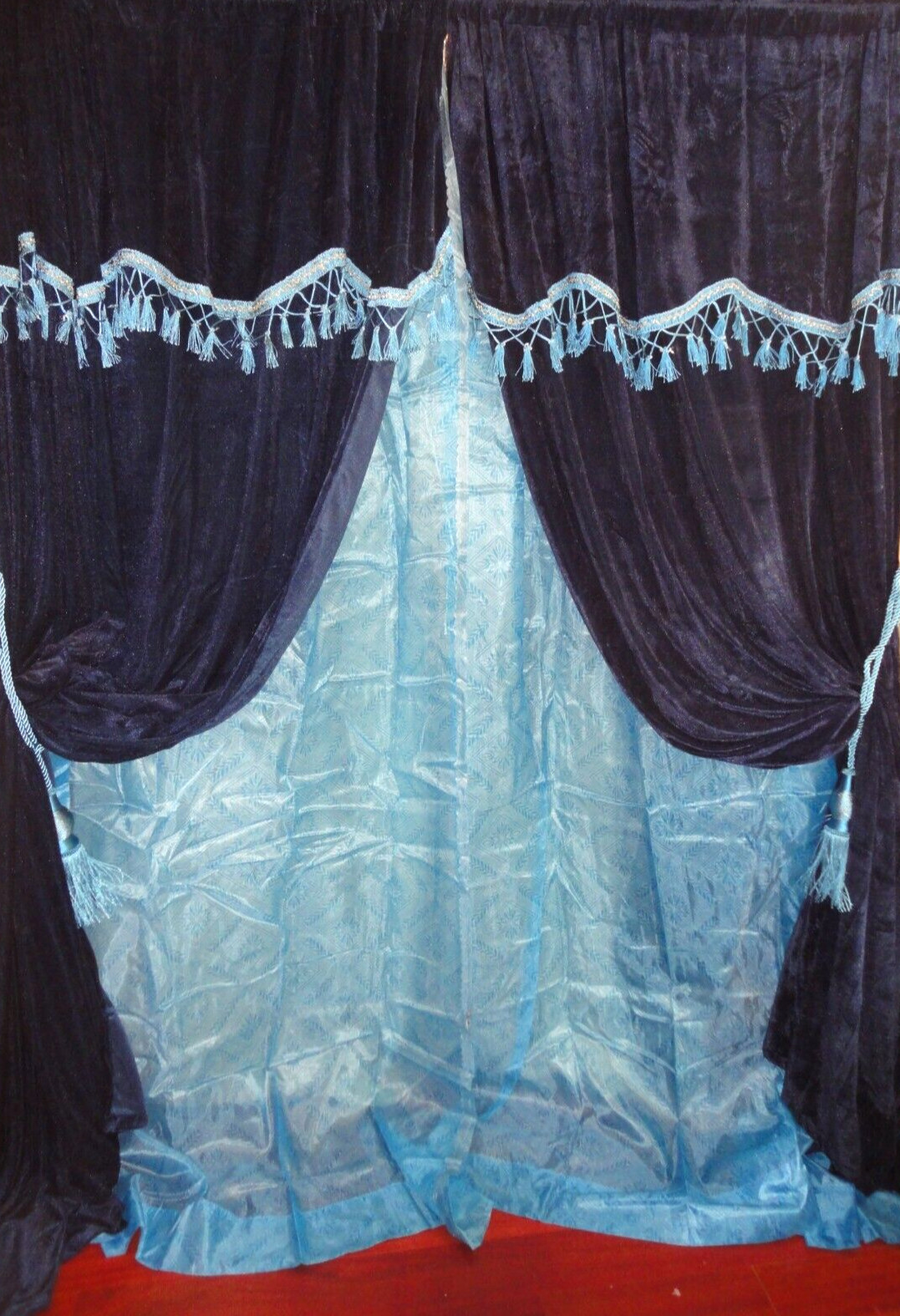 BLUE PEACOCK VELVET COLUMN HOLLYWOOD LINED GROOVY (2) CURTAIN PANELS T/BKS 60X84