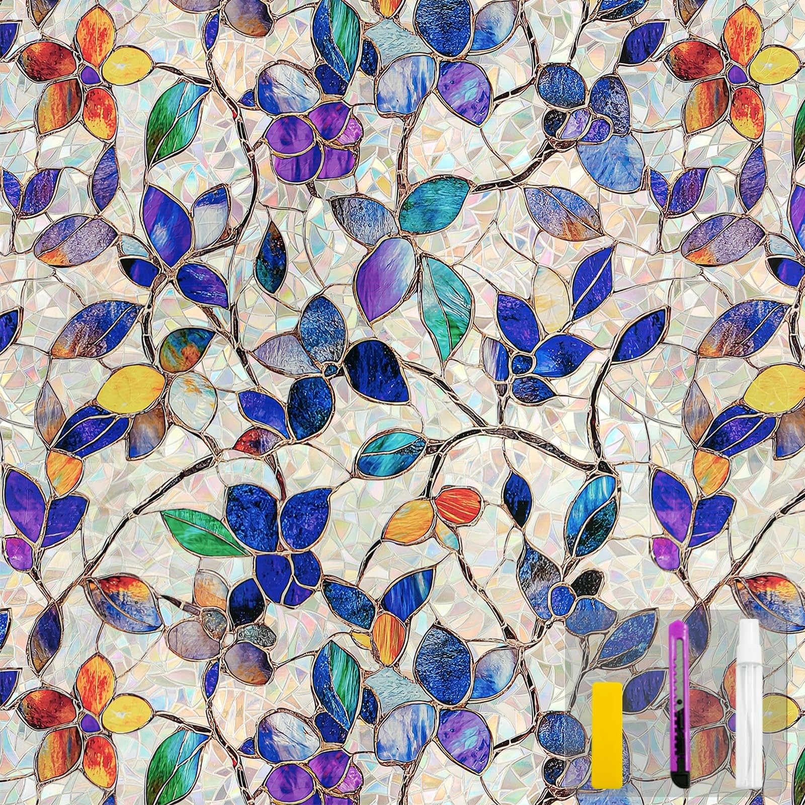 COUNTEWOL Window Privacy Film with Installation 17.5 x 78.7 in, Stained Leaf
