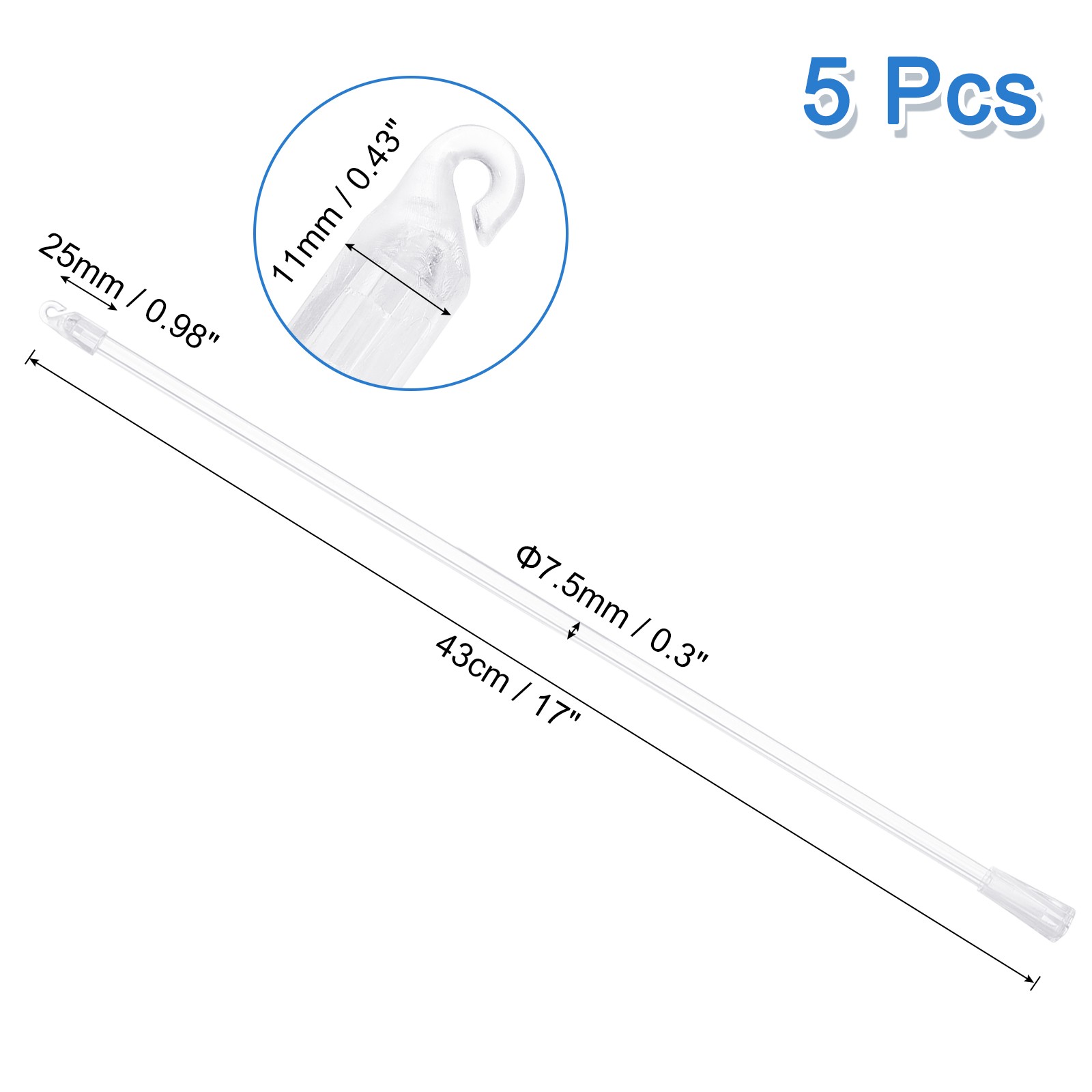 5Pcs 17″ Blinds Wand Replacement Blinds Tilt Wand with Hook and Grip Clear